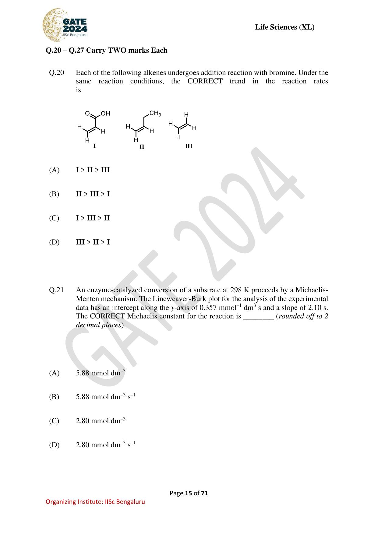 GATE 2024 Life Sciences (XL) Question Paper - Page 15