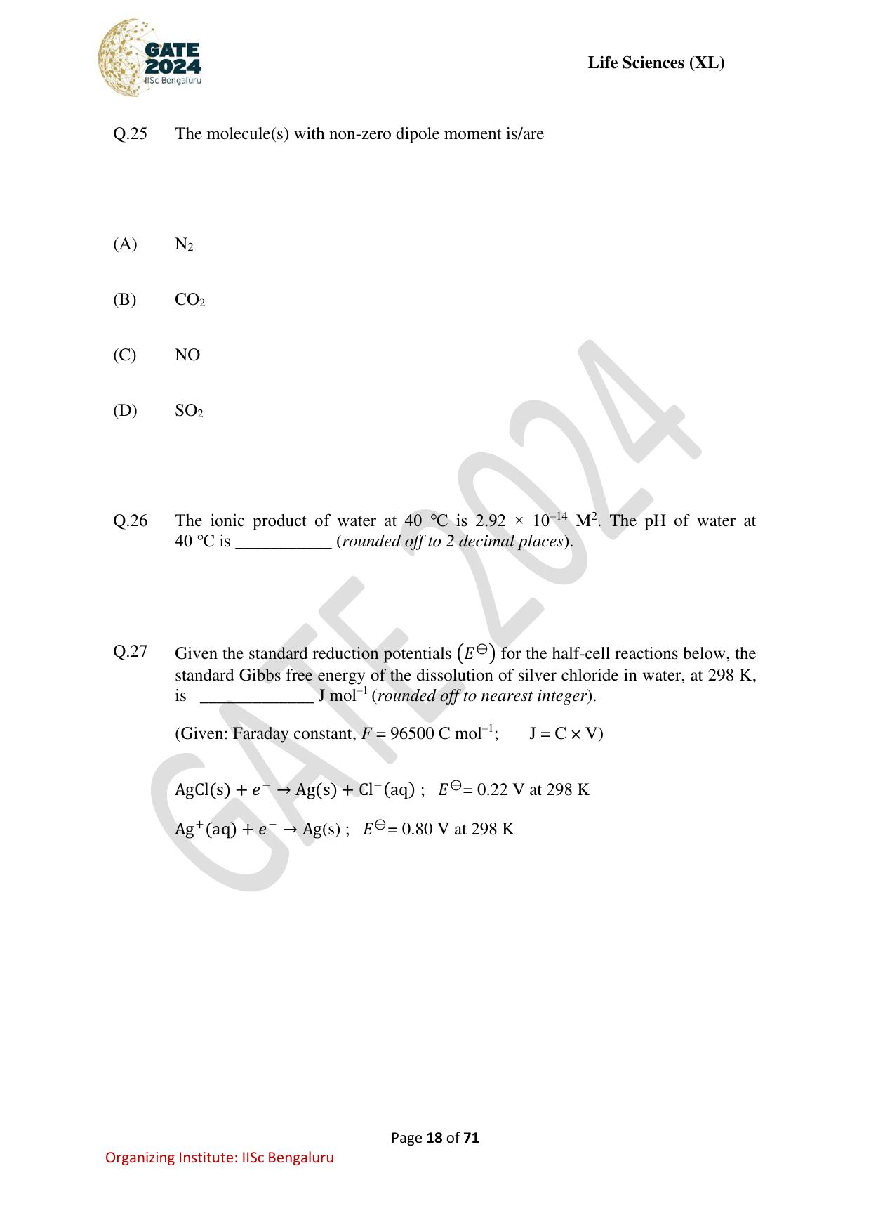 GATE 2024 Life Sciences (XL) Question Paper - Page 18