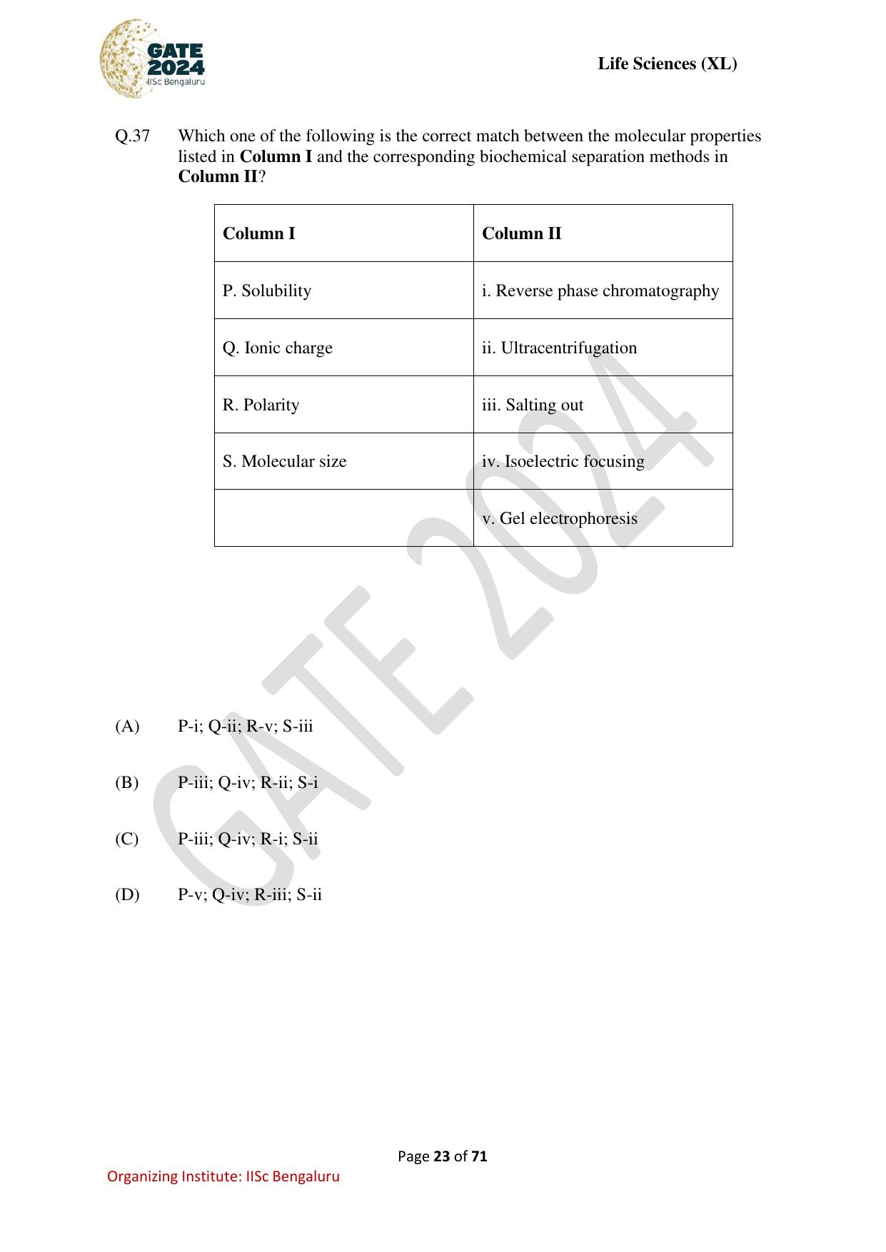 GATE 2024 Life Sciences (XL) Question Paper - Page 23