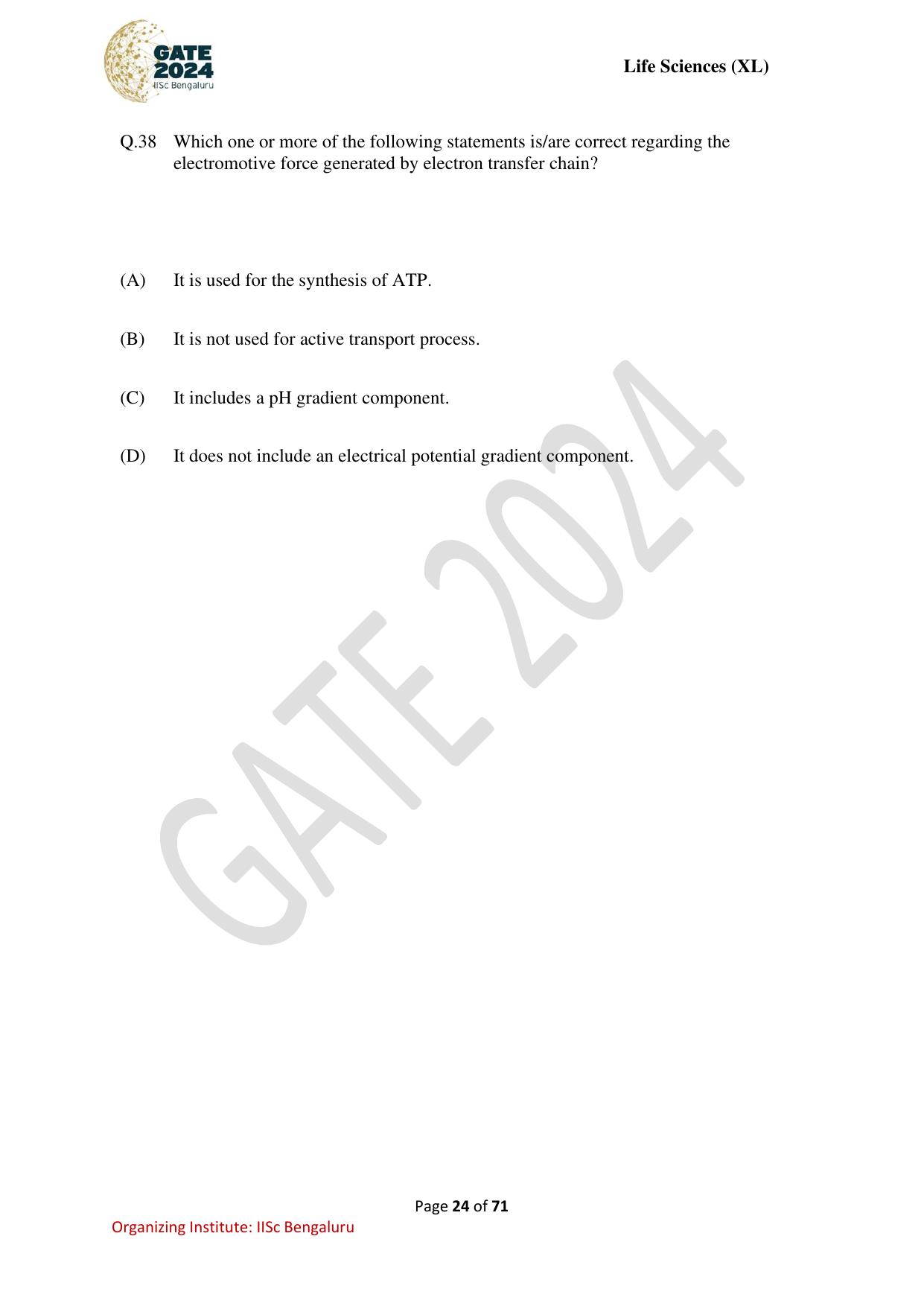 GATE 2024 Life Sciences (XL) Question Paper - Page 24
