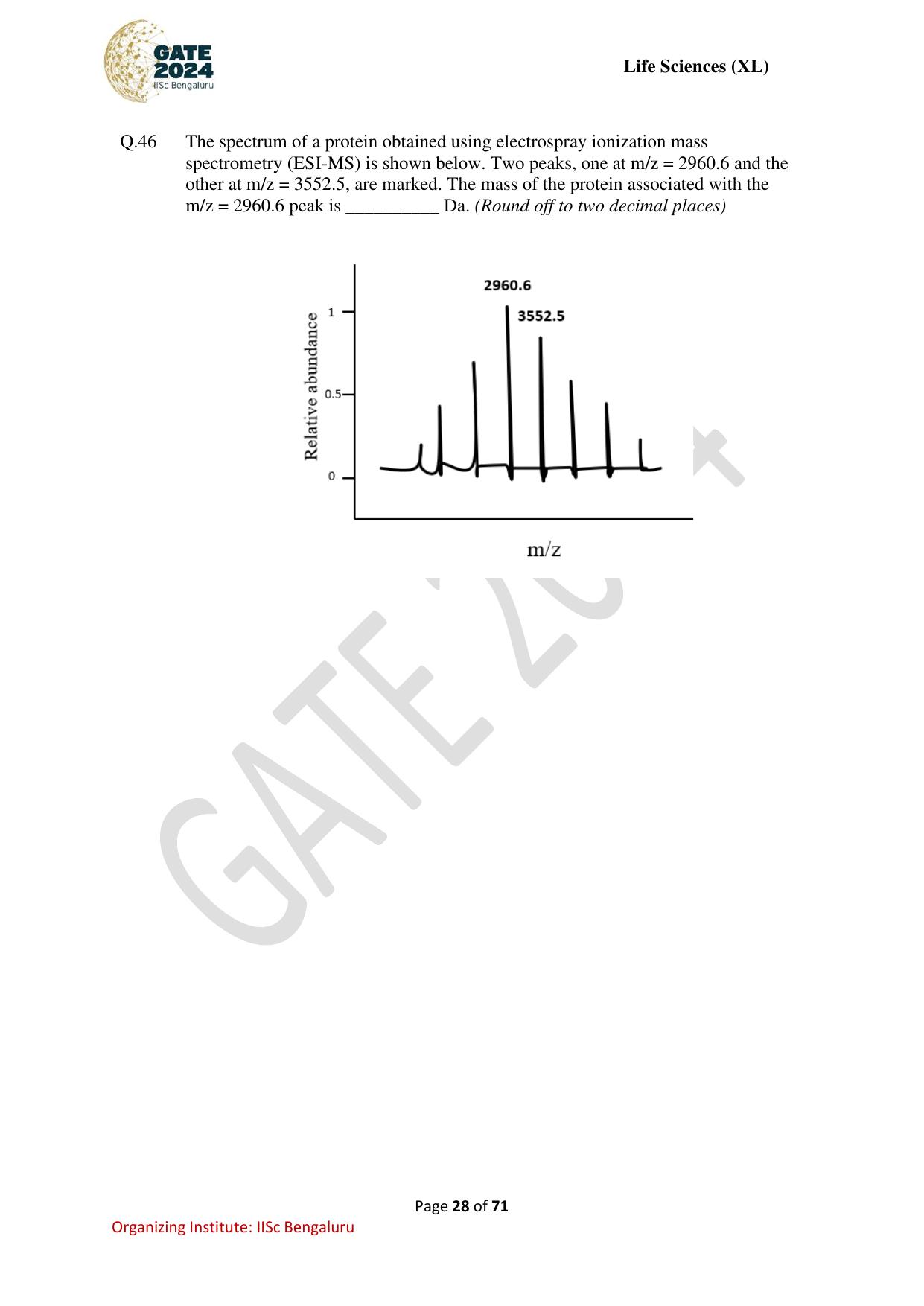 GATE 2024 Life Sciences (XL) Question Paper - Page 28