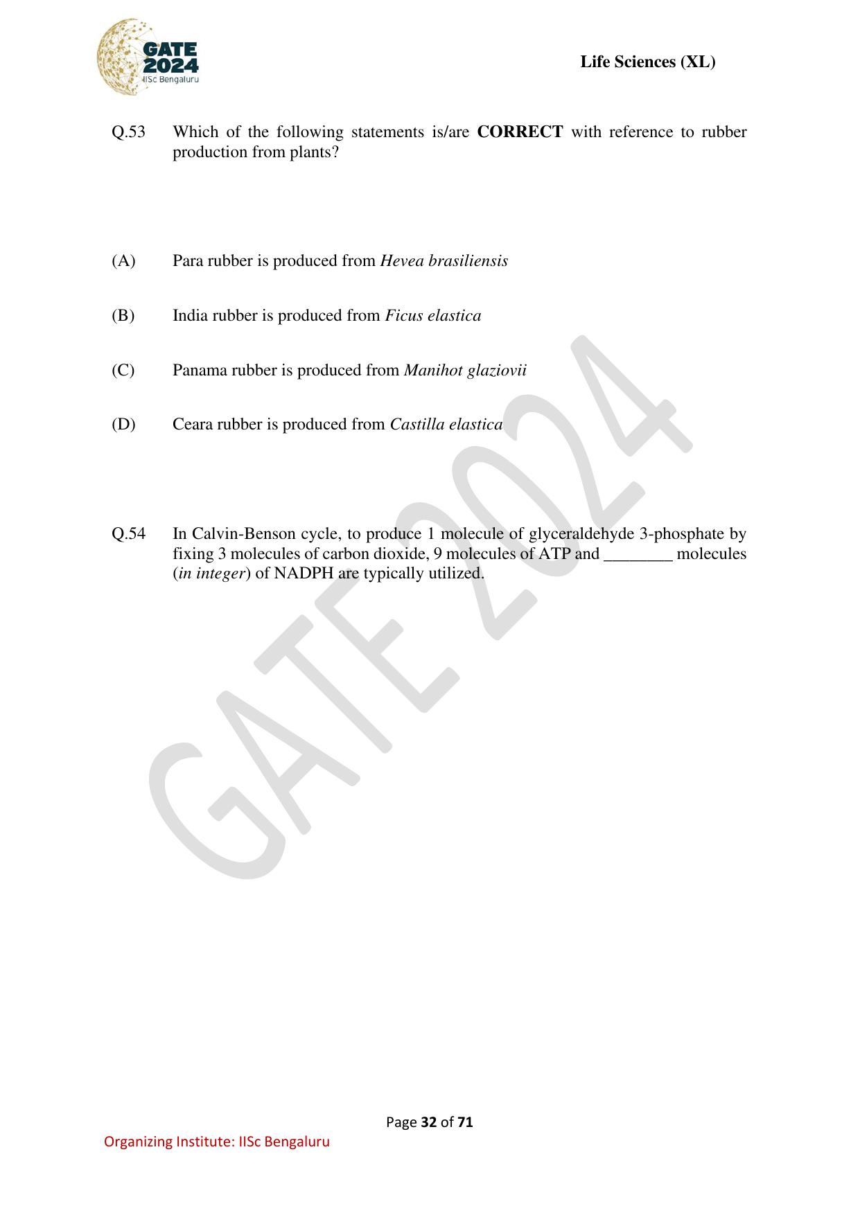 GATE 2024 Life Sciences (XL) Question Paper - Page 32