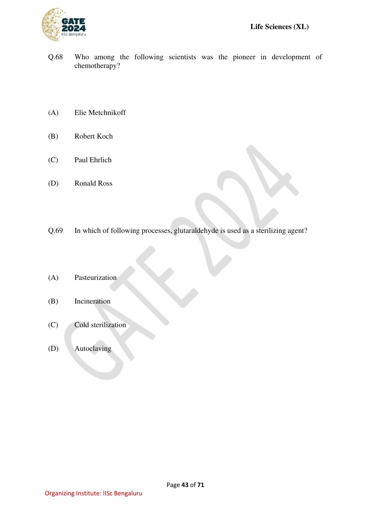 GATE 2024 Life Sciences (XL) Question Paper - Page 43