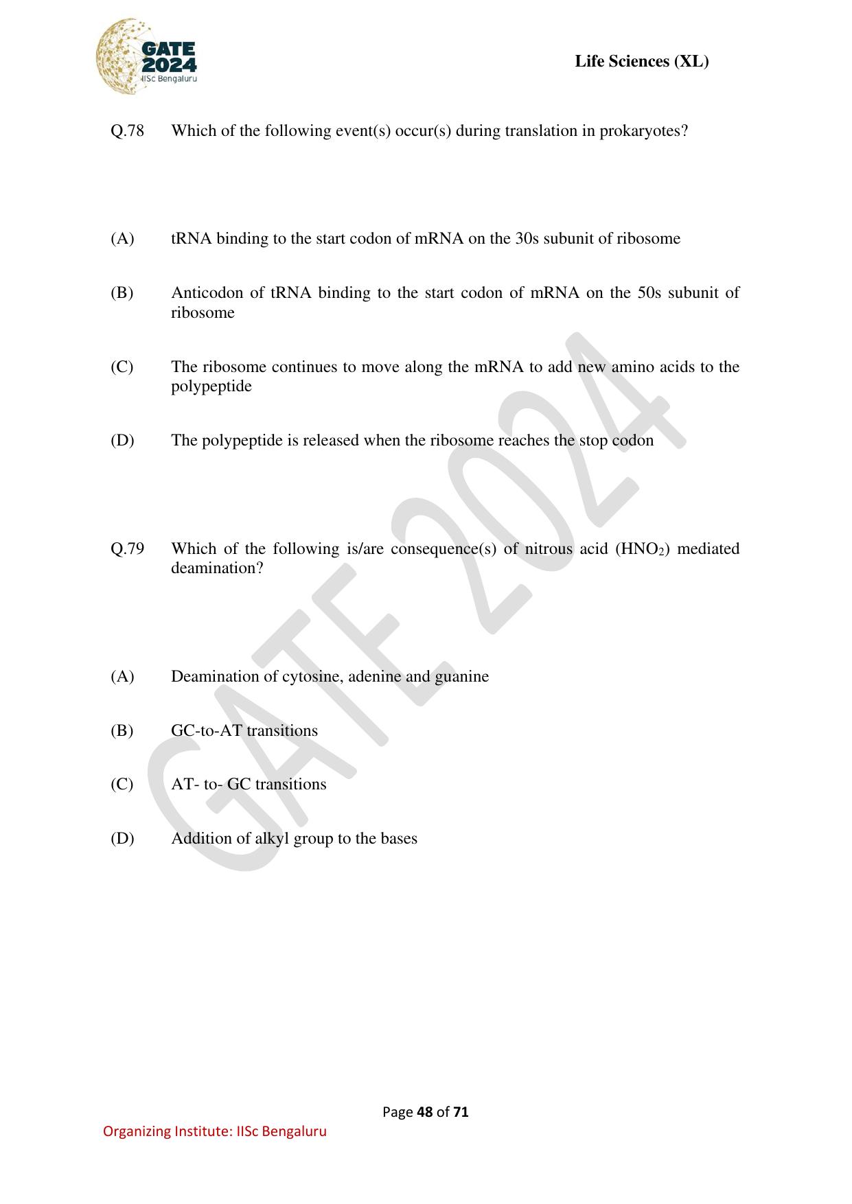 GATE 2024 Life Sciences (XL) Question Paper - Page 48