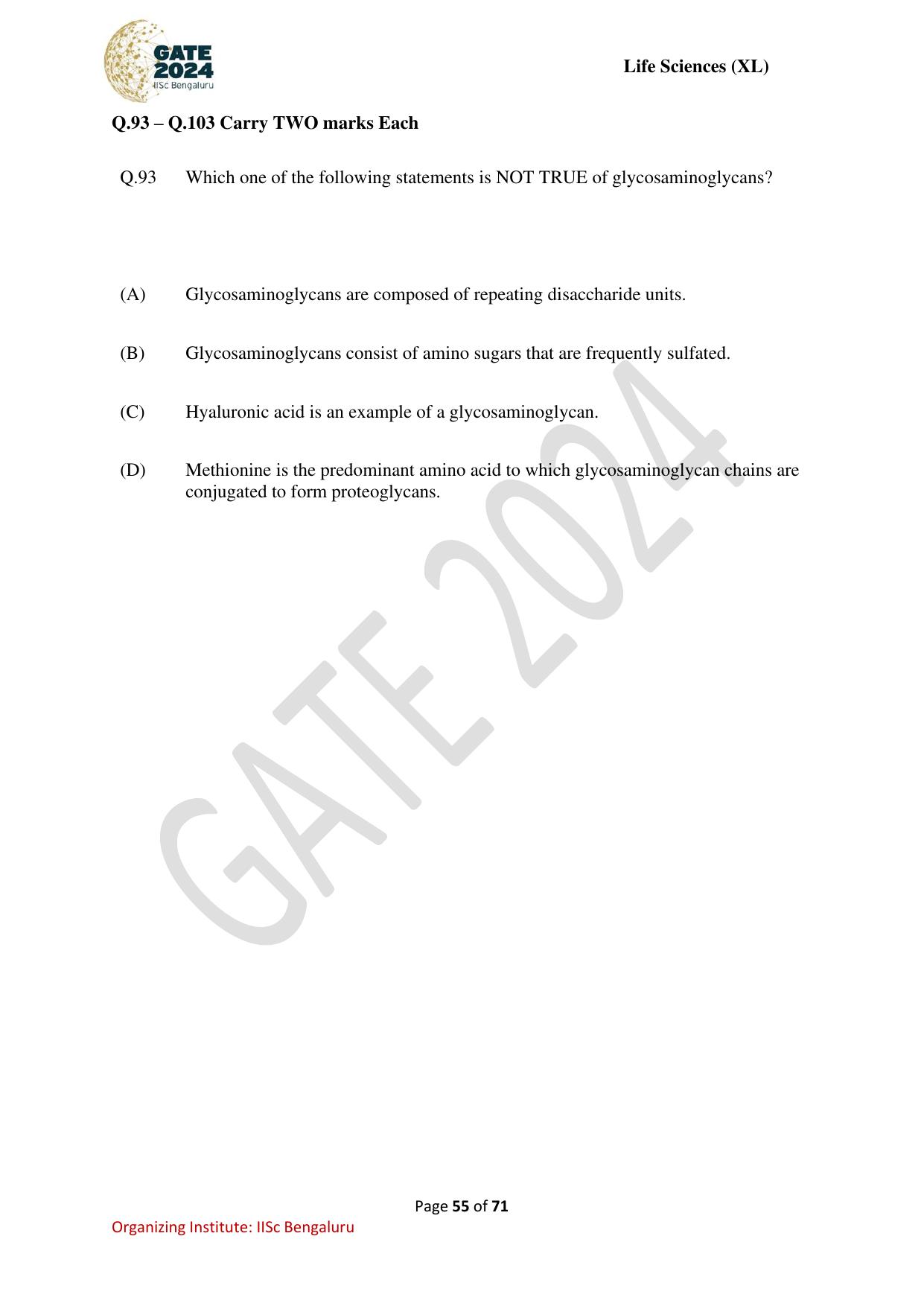 GATE 2024 Life Sciences (XL) Question Paper - Page 55