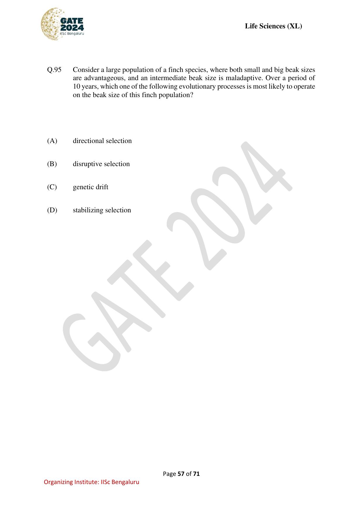 GATE 2024 Life Sciences (XL) Question Paper - Page 57