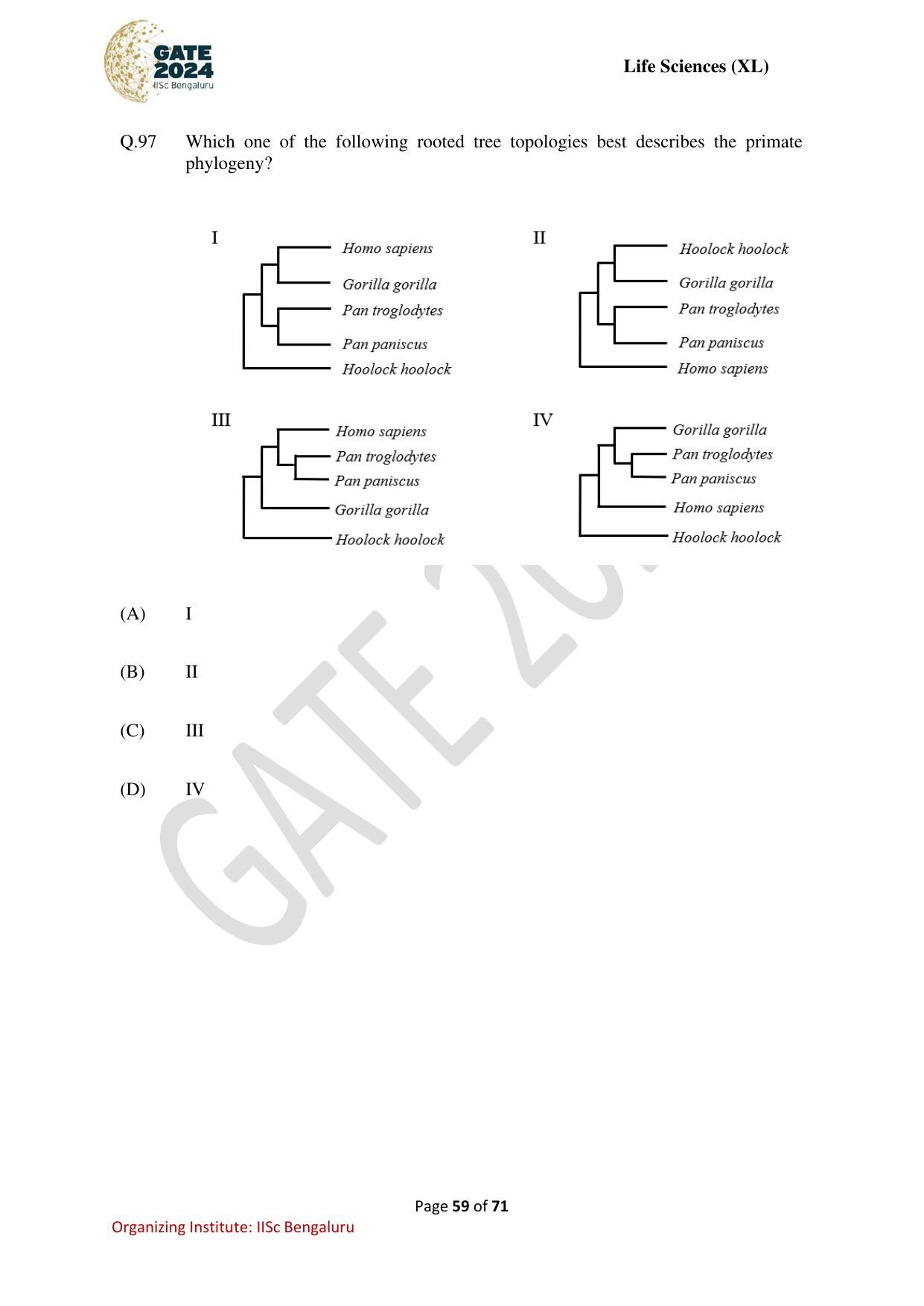 GATE 2024 Life Sciences (XL) Question Paper - Page 59