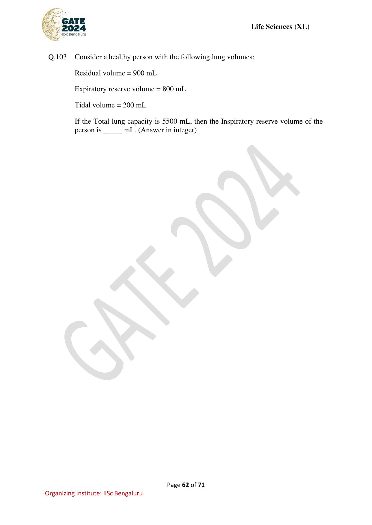 GATE 2024 Life Sciences (XL) Question Paper - Page 62