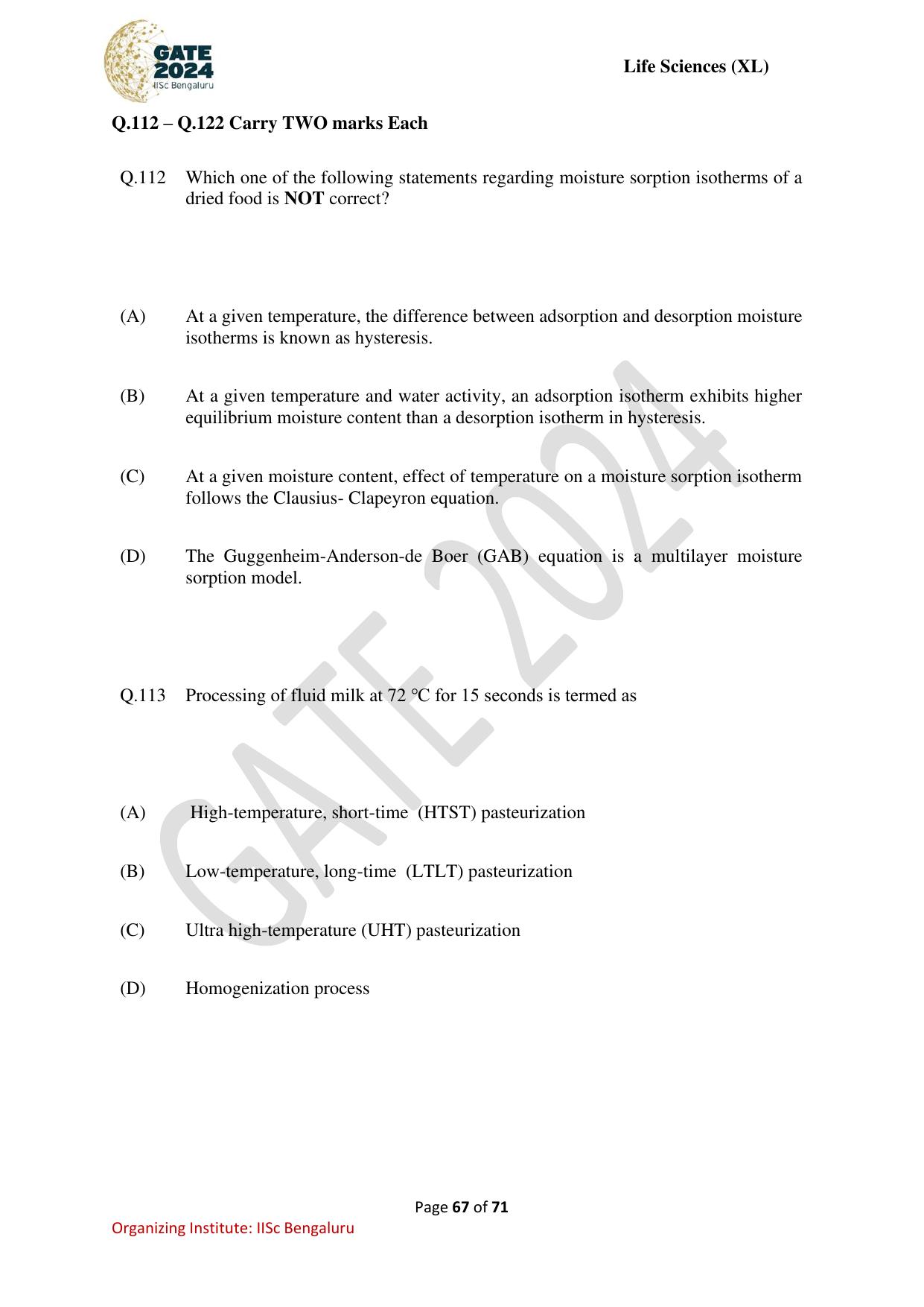 GATE 2024 Life Sciences (XL) Question Paper - Page 67