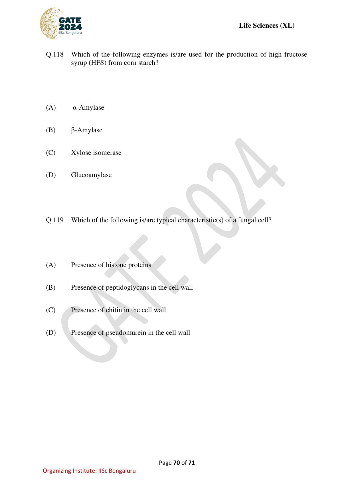 GATE 2024 Life Sciences (XL) Question Paper - Page 70
