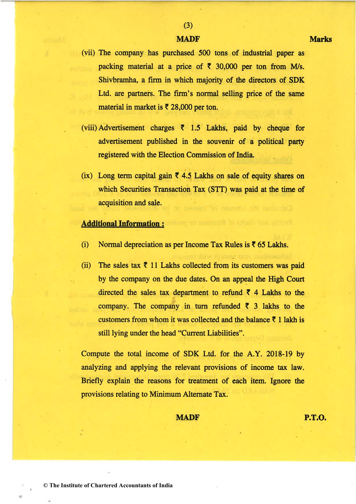 CA Final May 2018 Question Paper - Paper 7 – Direct Tax Laws and International Taxation - Page 3