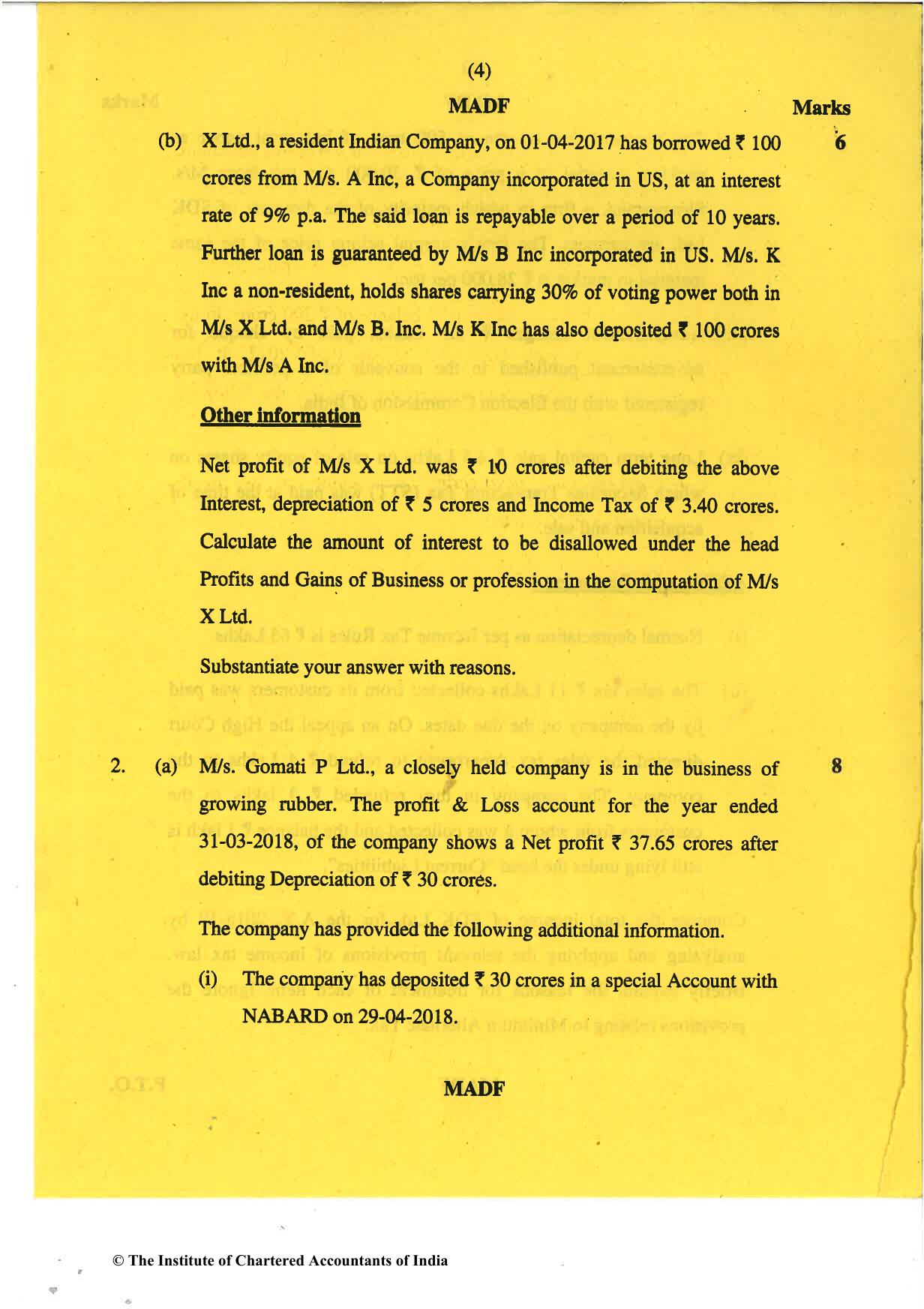 CA Final May 2018 Question Paper - Paper 7 – Direct Tax Laws and International Taxation - Page 4