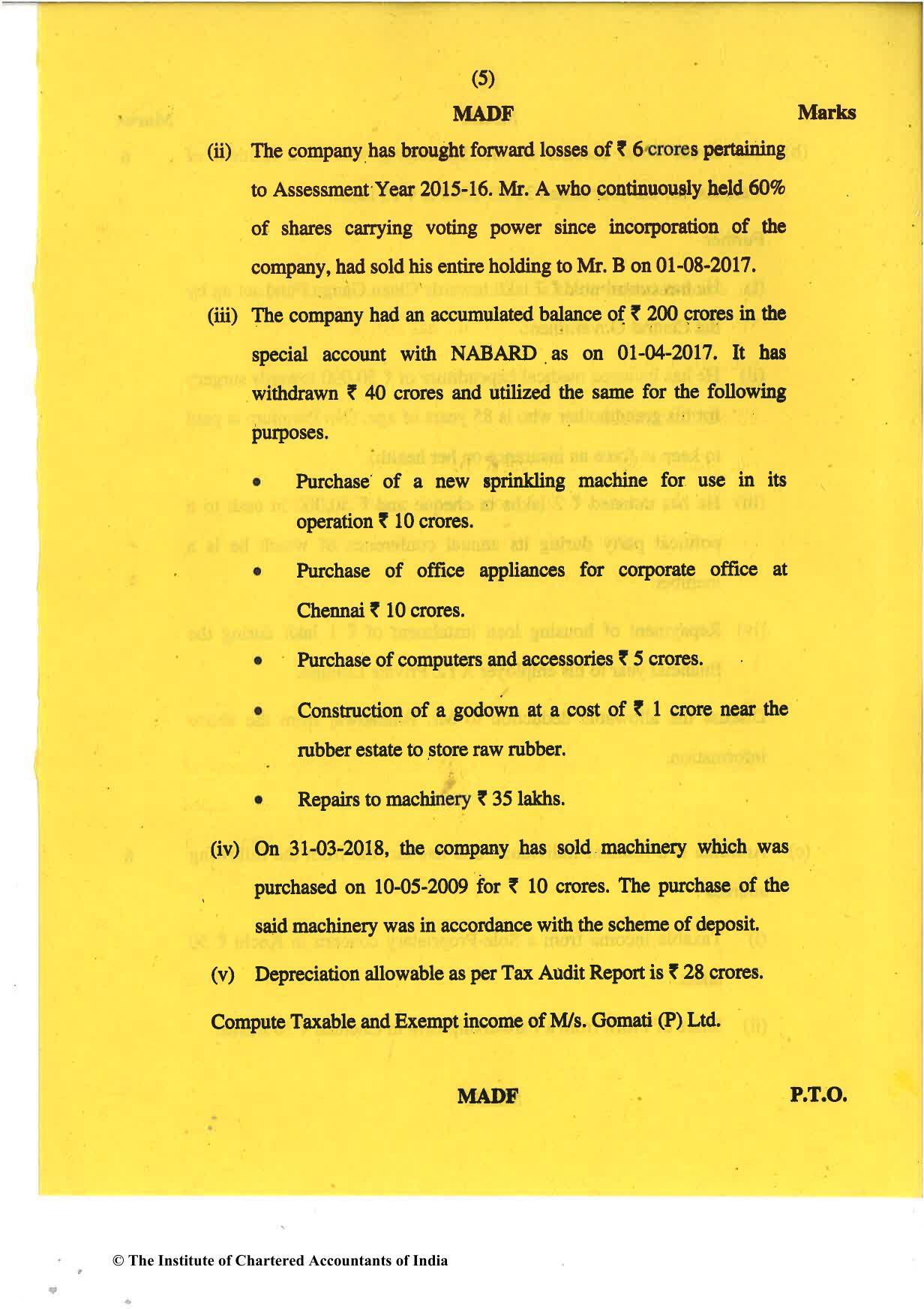 CA Final May 2018 Question Paper - Paper 7 – Direct Tax Laws and International Taxation - Page 5