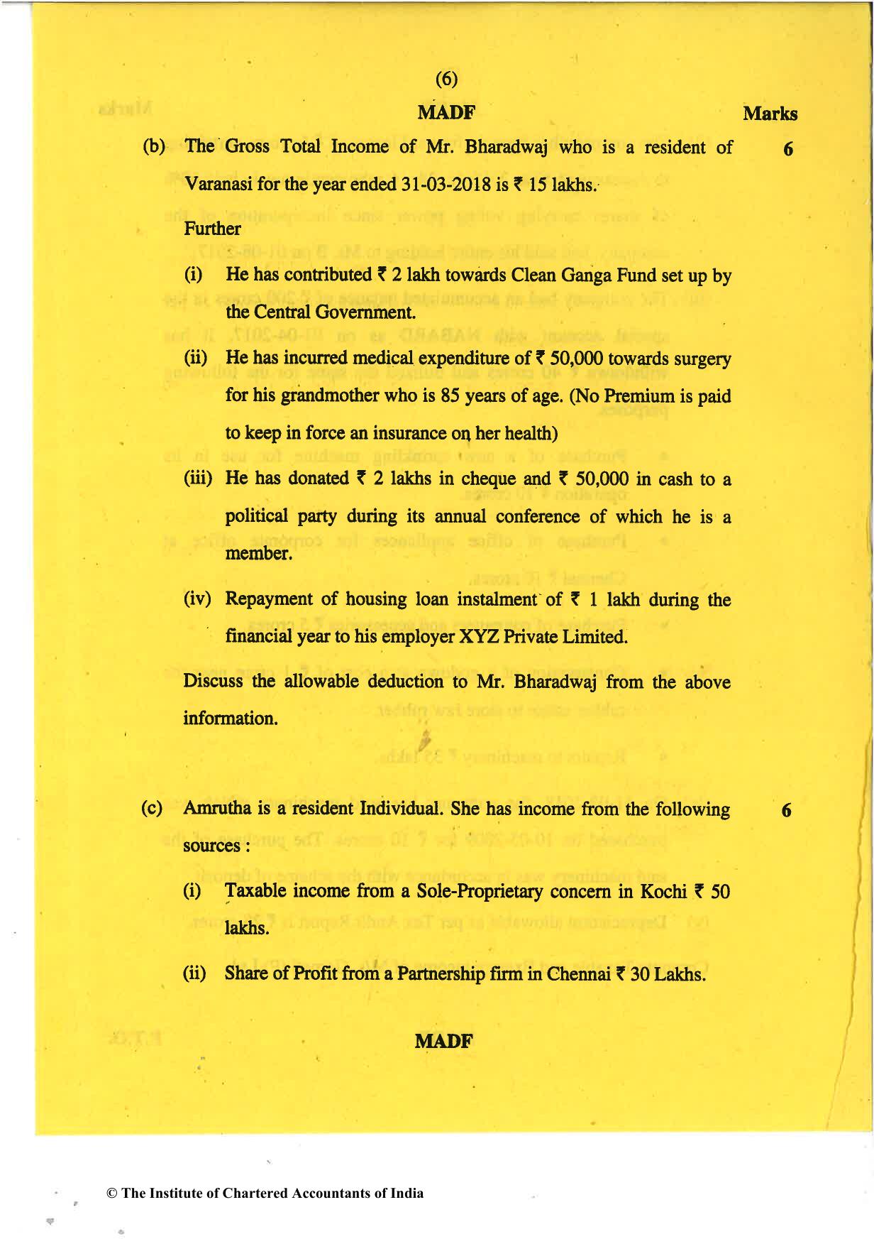 CA Final May 2018 Question Paper - Paper 7 – Direct Tax Laws and International Taxation - Page 6