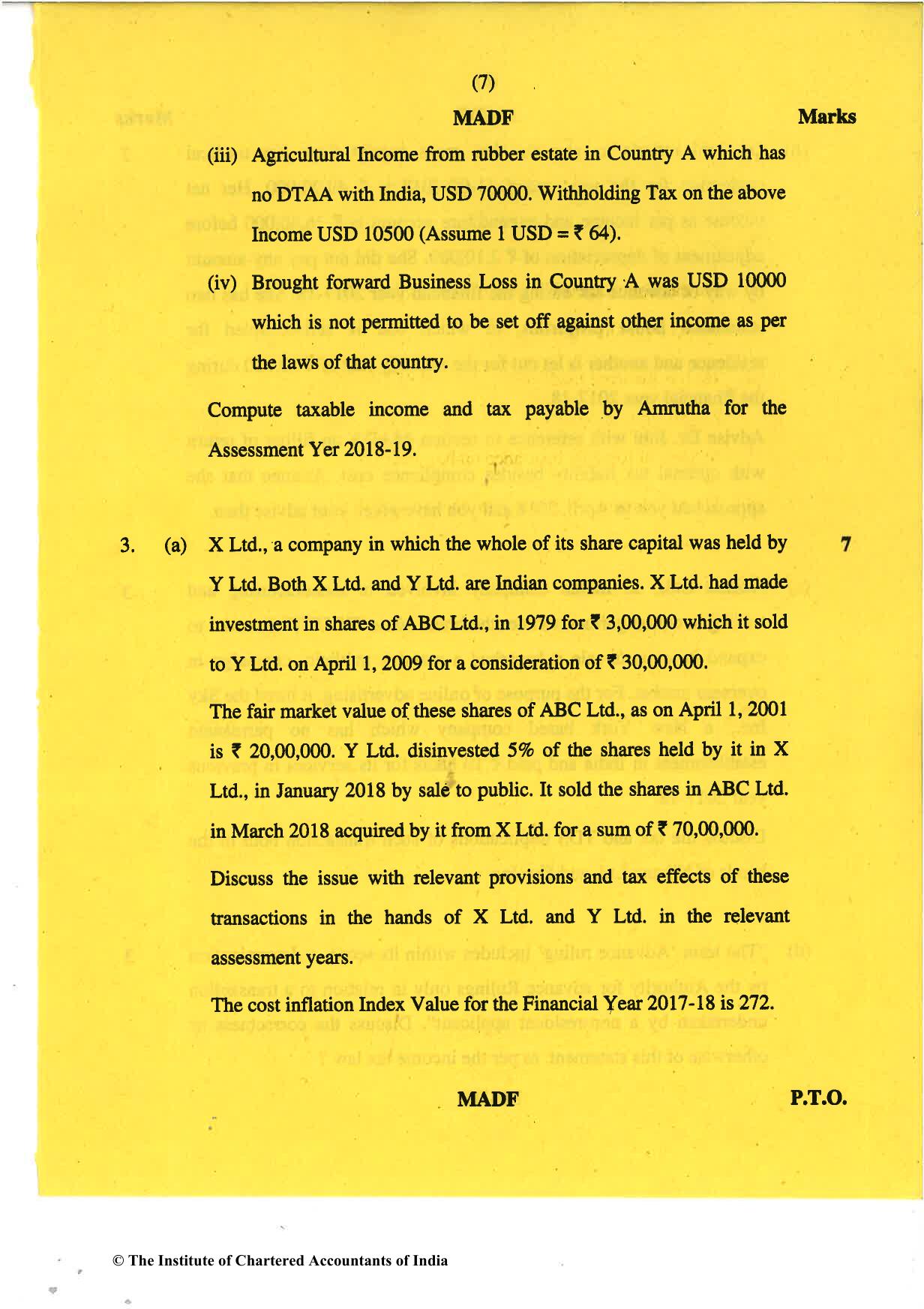 CA Final May 2018 Question Paper - Paper 7 – Direct Tax Laws and International Taxation - Page 7