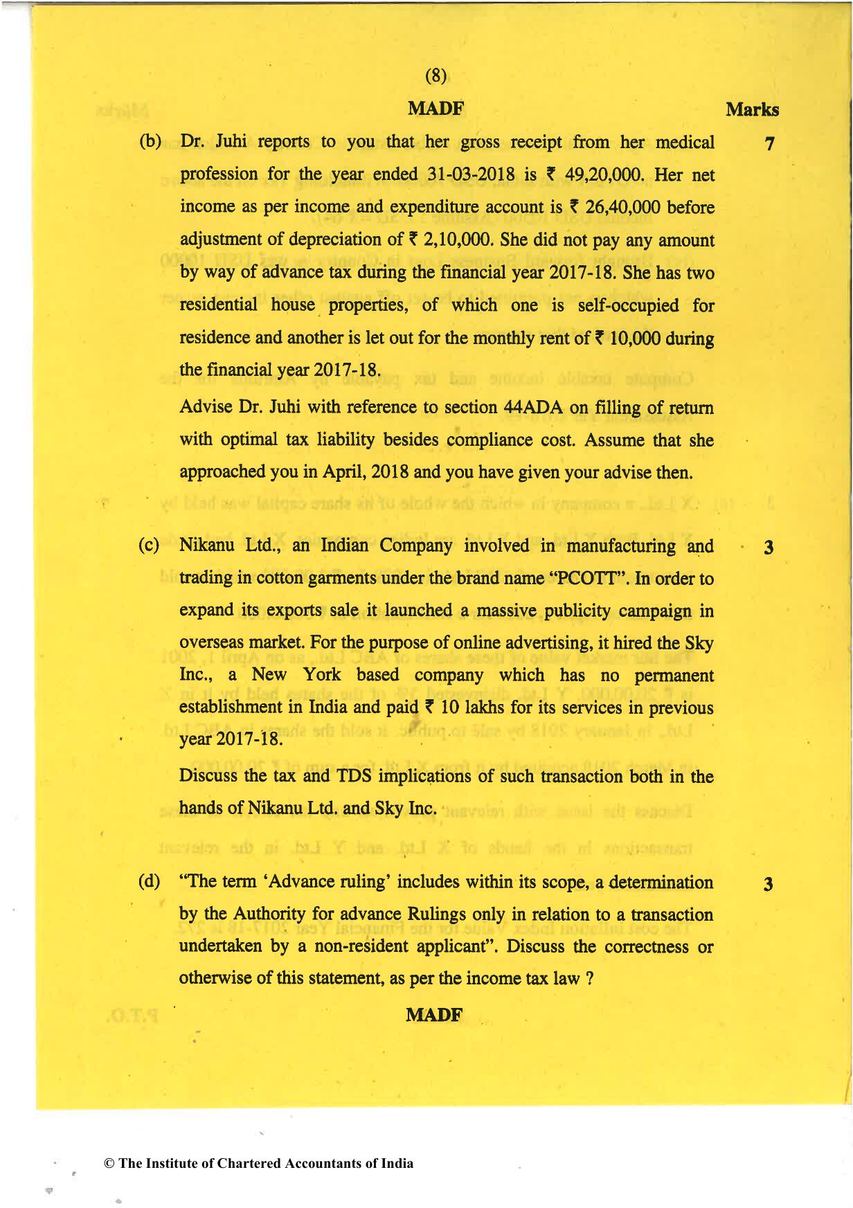 CA Final May 2018 Question Paper - Paper 7 – Direct Tax Laws and International Taxation - Page 8