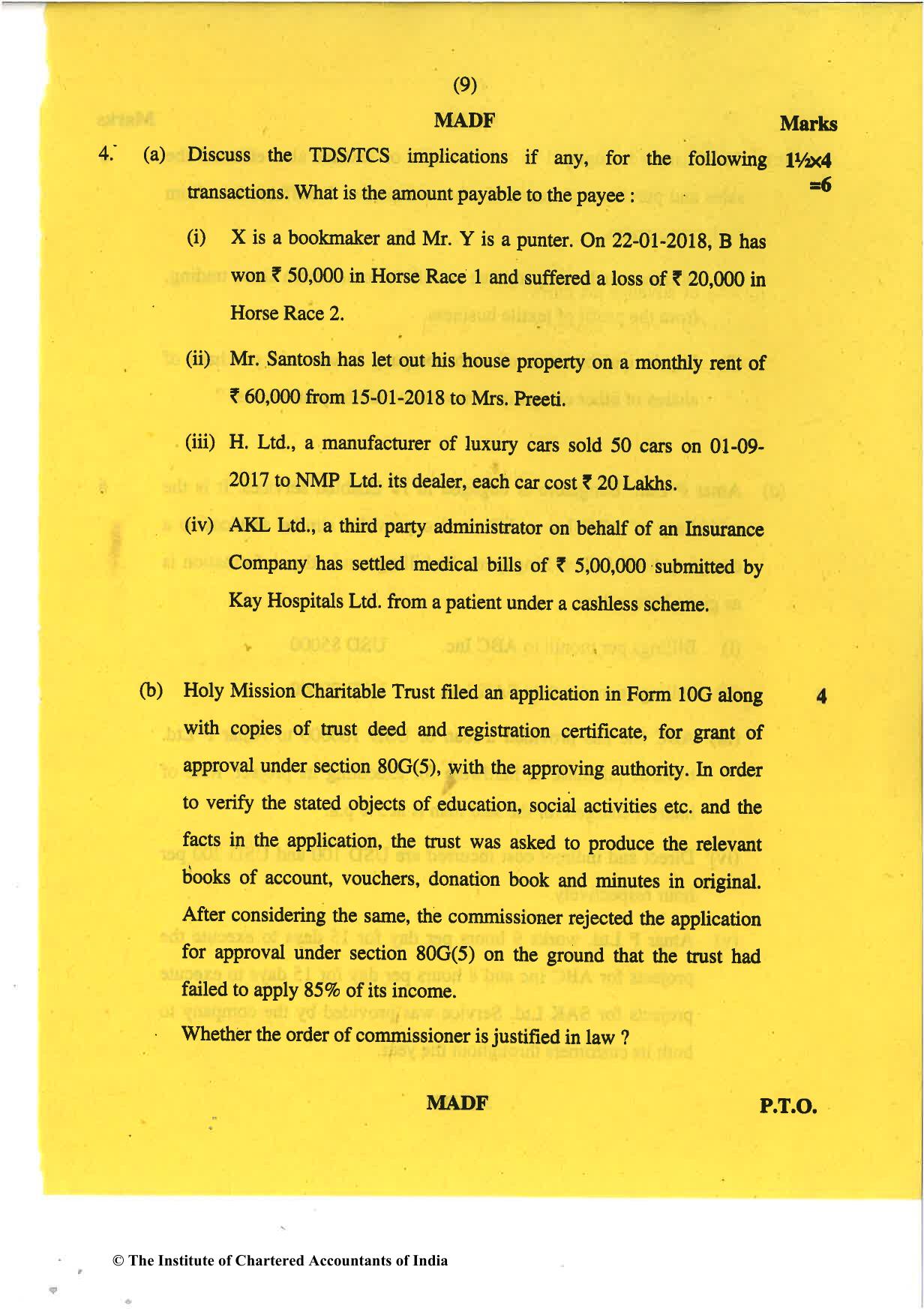CA Final May 2018 Question Paper - Paper 7 – Direct Tax Laws and International Taxation - Page 9