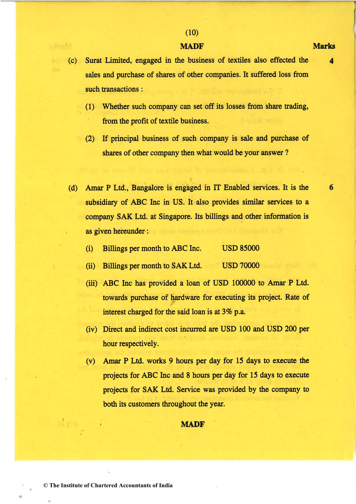 CA Final May 2018 Question Paper - Paper 7 – Direct Tax Laws and International Taxation - Page 10