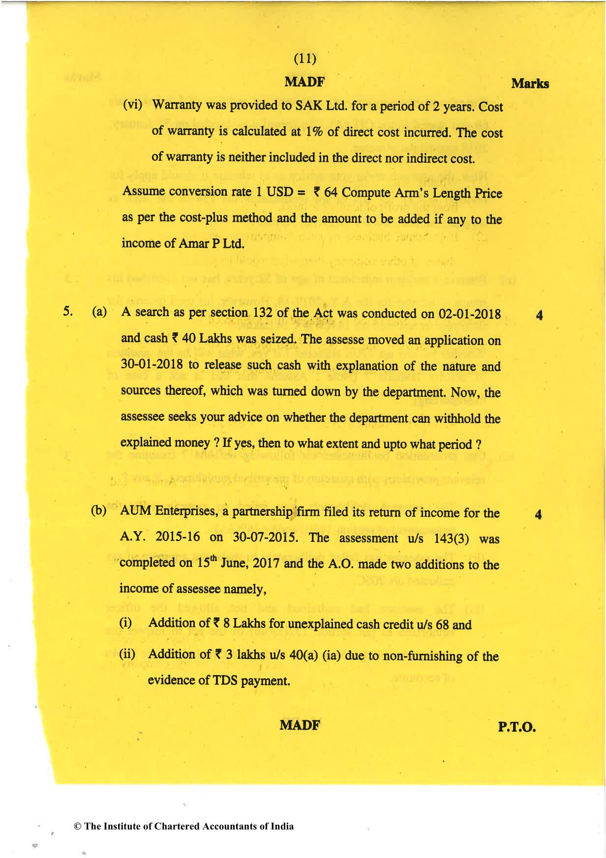 CA Final May 2018 Question Paper - Paper 7 – Direct Tax Laws and International Taxation - Page 11