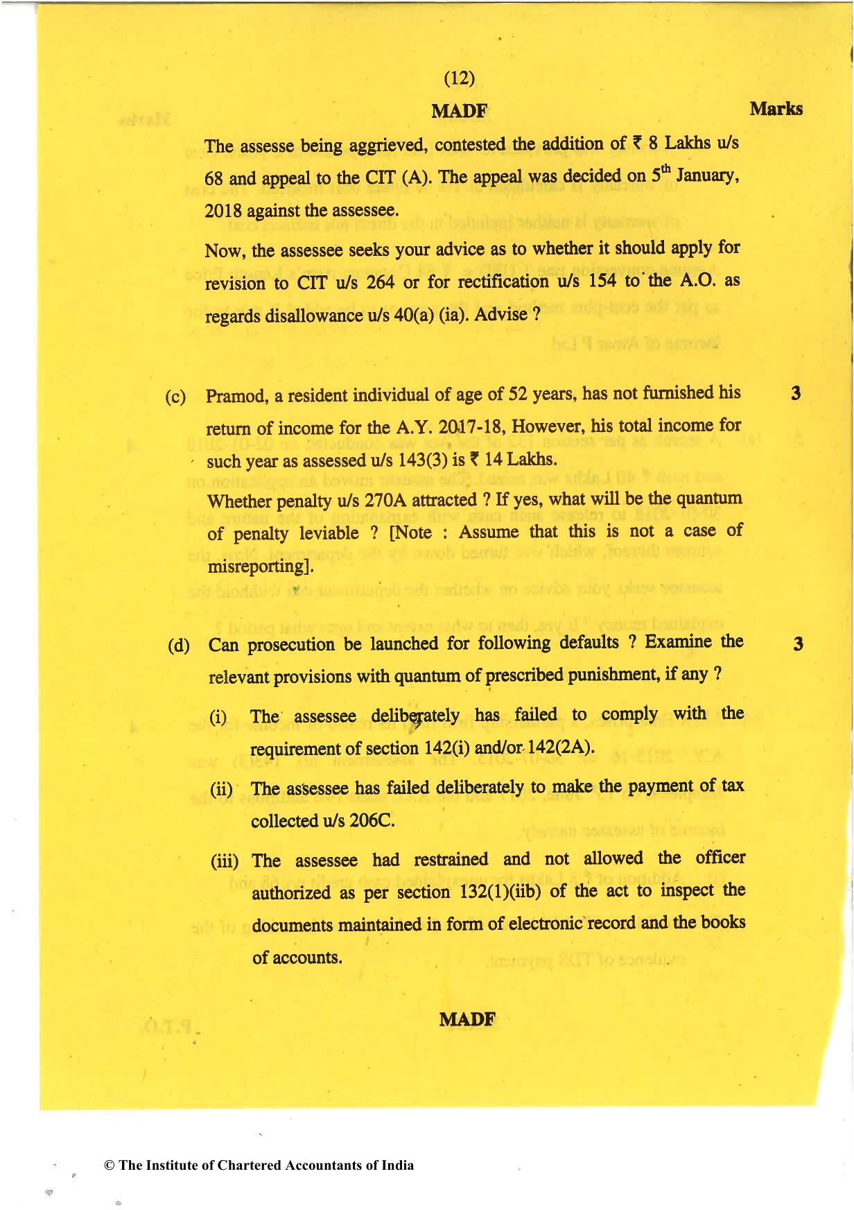 CA Final May 2018 Question Paper - Paper 7 – Direct Tax Laws and International Taxation - Page 12