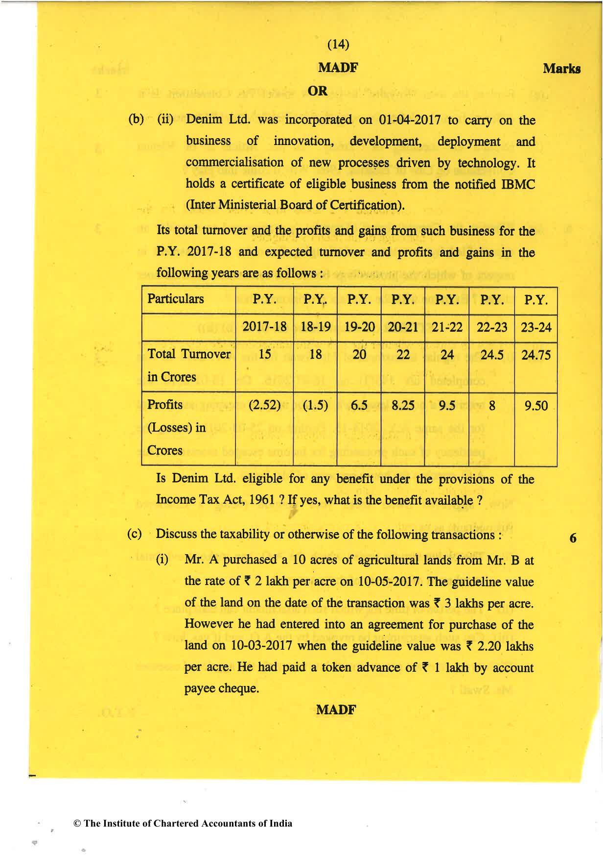 CA Final May 2018 Question Paper - Paper 7 – Direct Tax Laws and International Taxation - Page 14