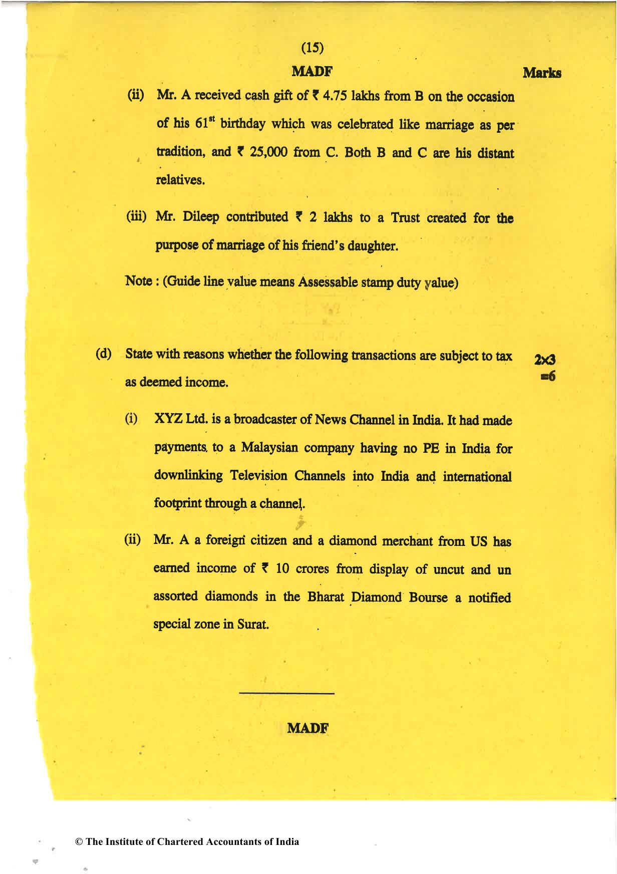 CA Final May 2018 Question Paper - Paper 7 – Direct Tax Laws and International Taxation - Page 15