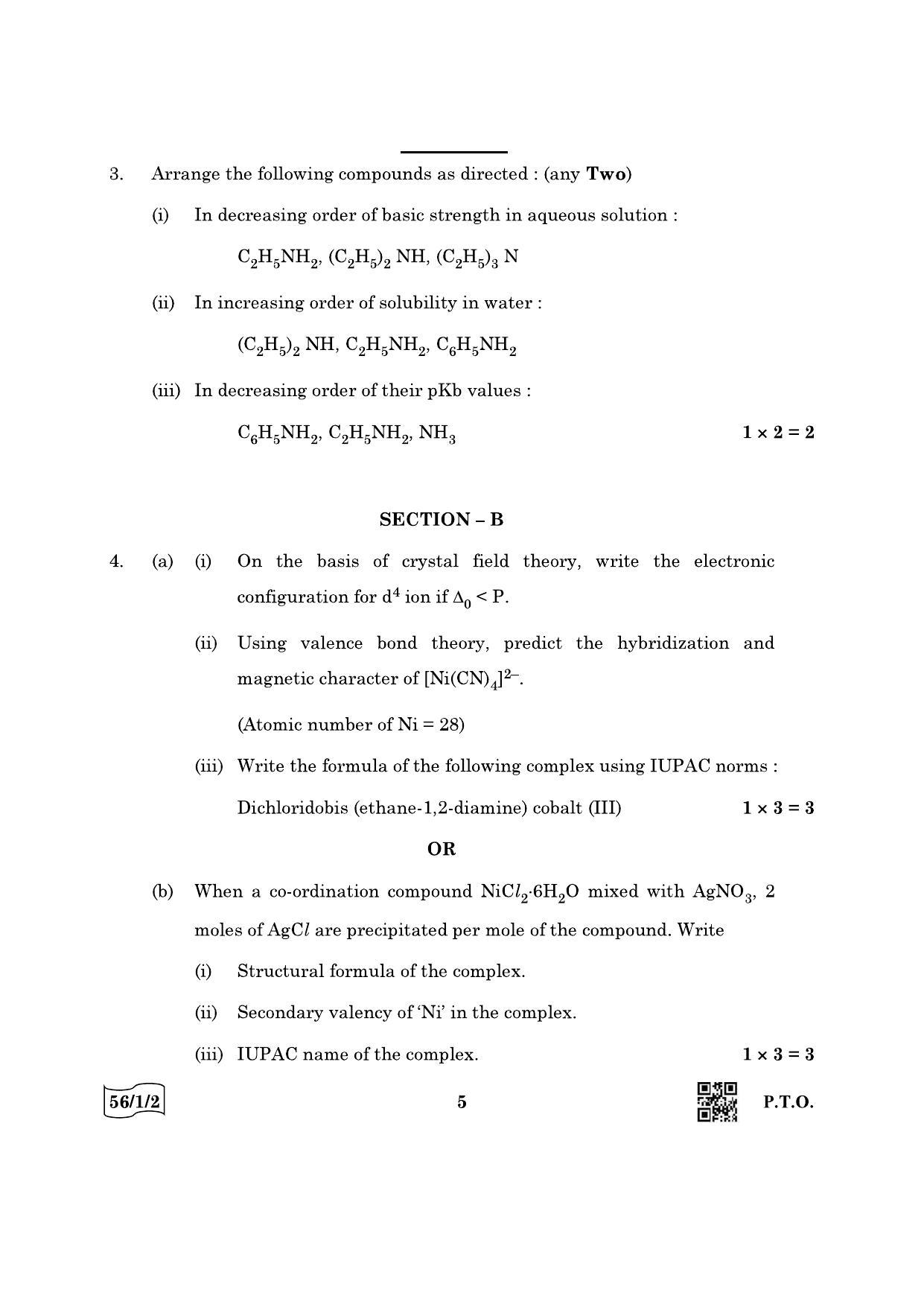 CBSE Class 12 56-1-2 Chemistry 2022 Question Paper - Page 5