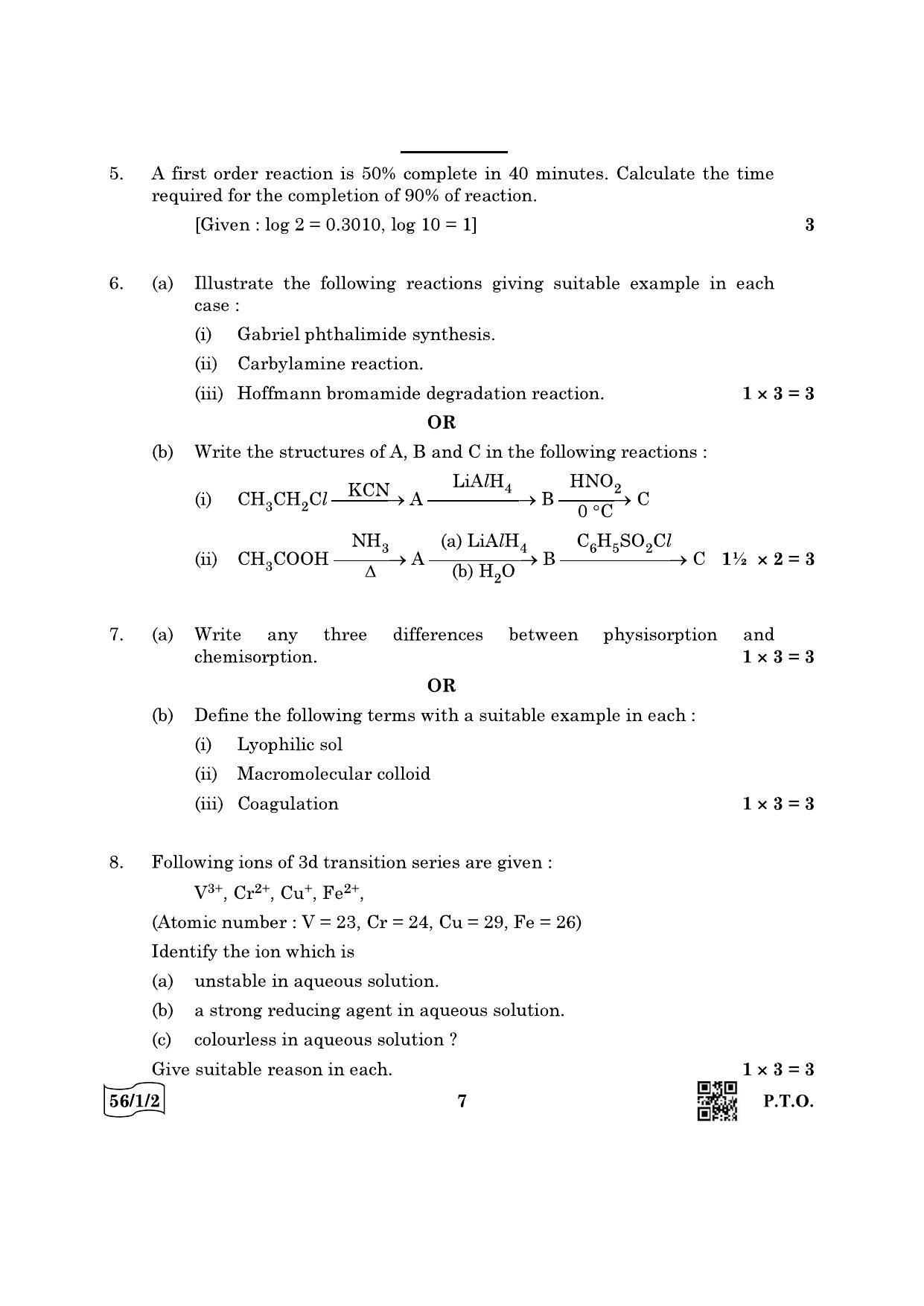 CBSE Class 12 56-1-2 Chemistry 2022 Question Paper - Page 7