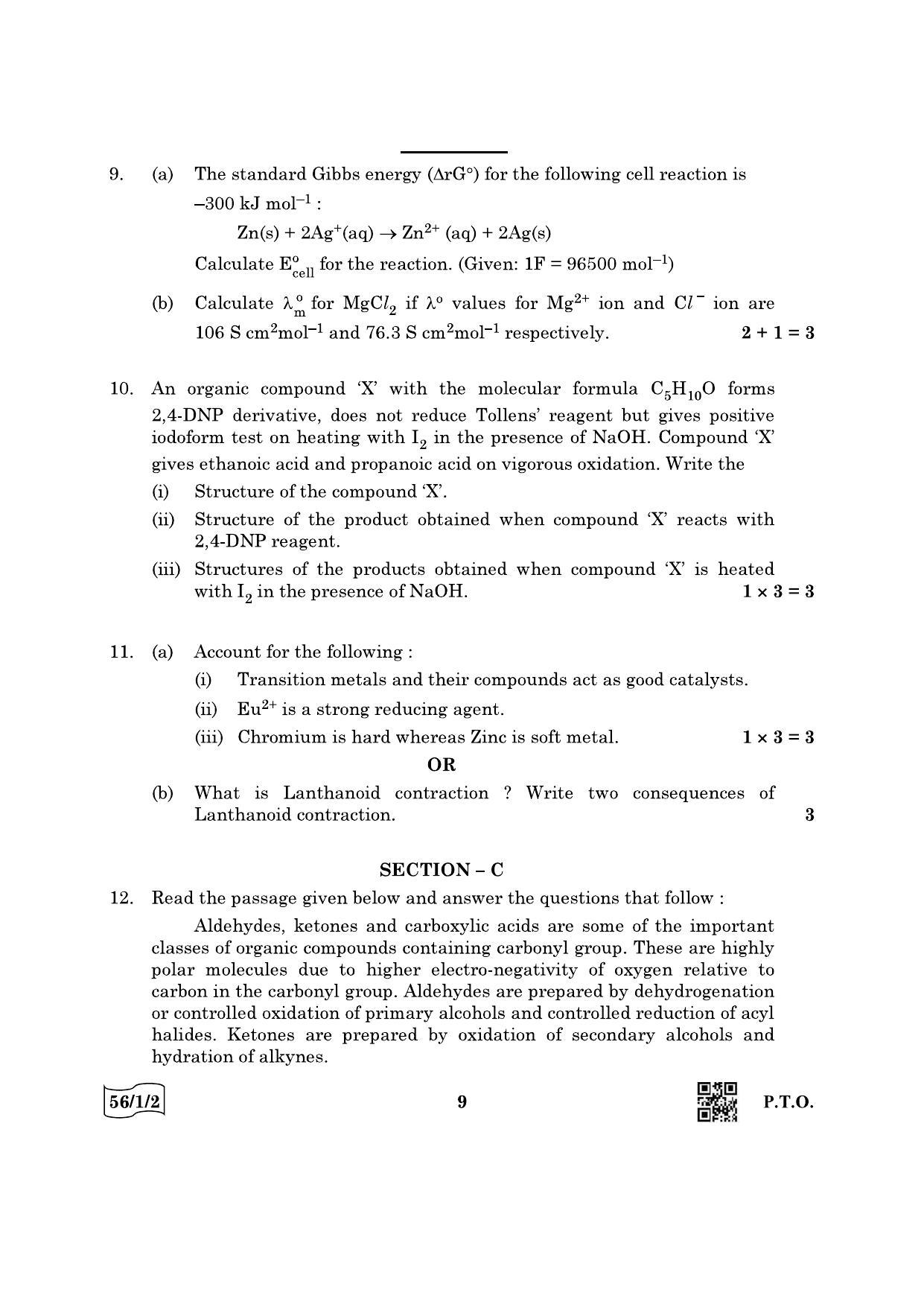 CBSE Class 12 56-1-2 Chemistry 2022 Question Paper - Page 9