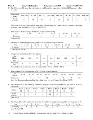 CBSE Worksheets for Class 10 Maths Statistics Assignment 9