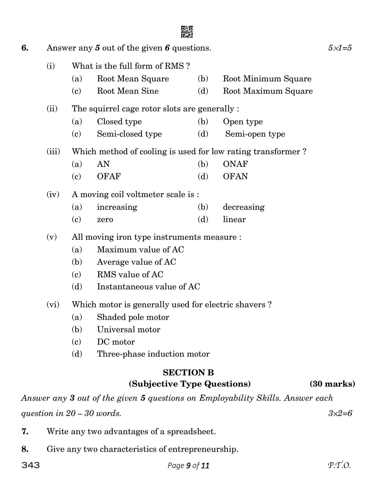CBSE Class 12 Electrical Technology (Compartment) 2023 Question Paper - Page 9