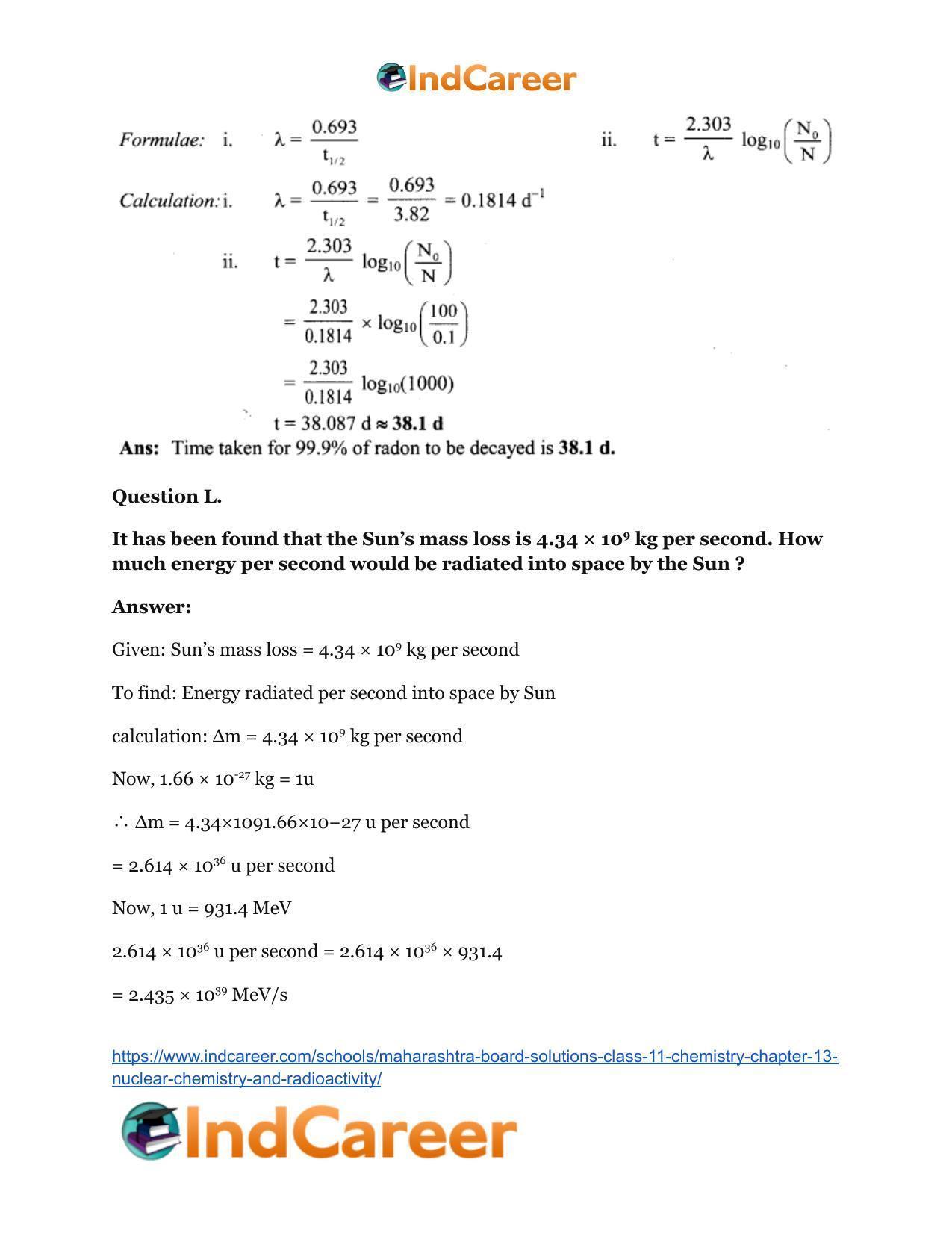 Maharashtra Board Solutions Class 11-Chemistry: Chapter 13- Nuclear Chemistry and Radioactivity - Page 29