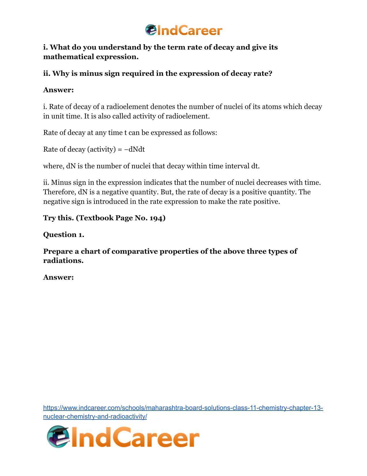 Maharashtra Board Solutions Class 11-Chemistry: Chapter 13- Nuclear Chemistry and Radioactivity - Page 33
