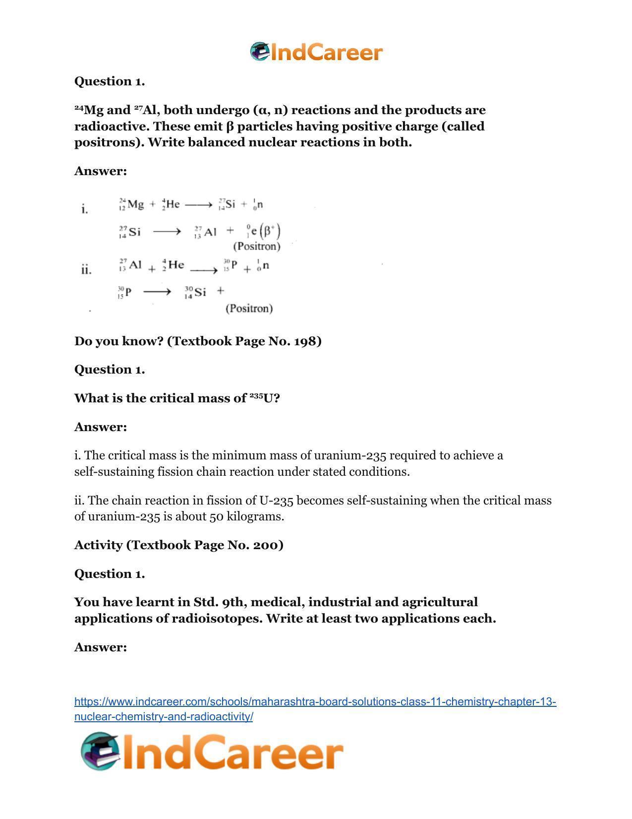 Maharashtra Board Solutions Class 11-Chemistry: Chapter 13- Nuclear Chemistry and Radioactivity - Page 35