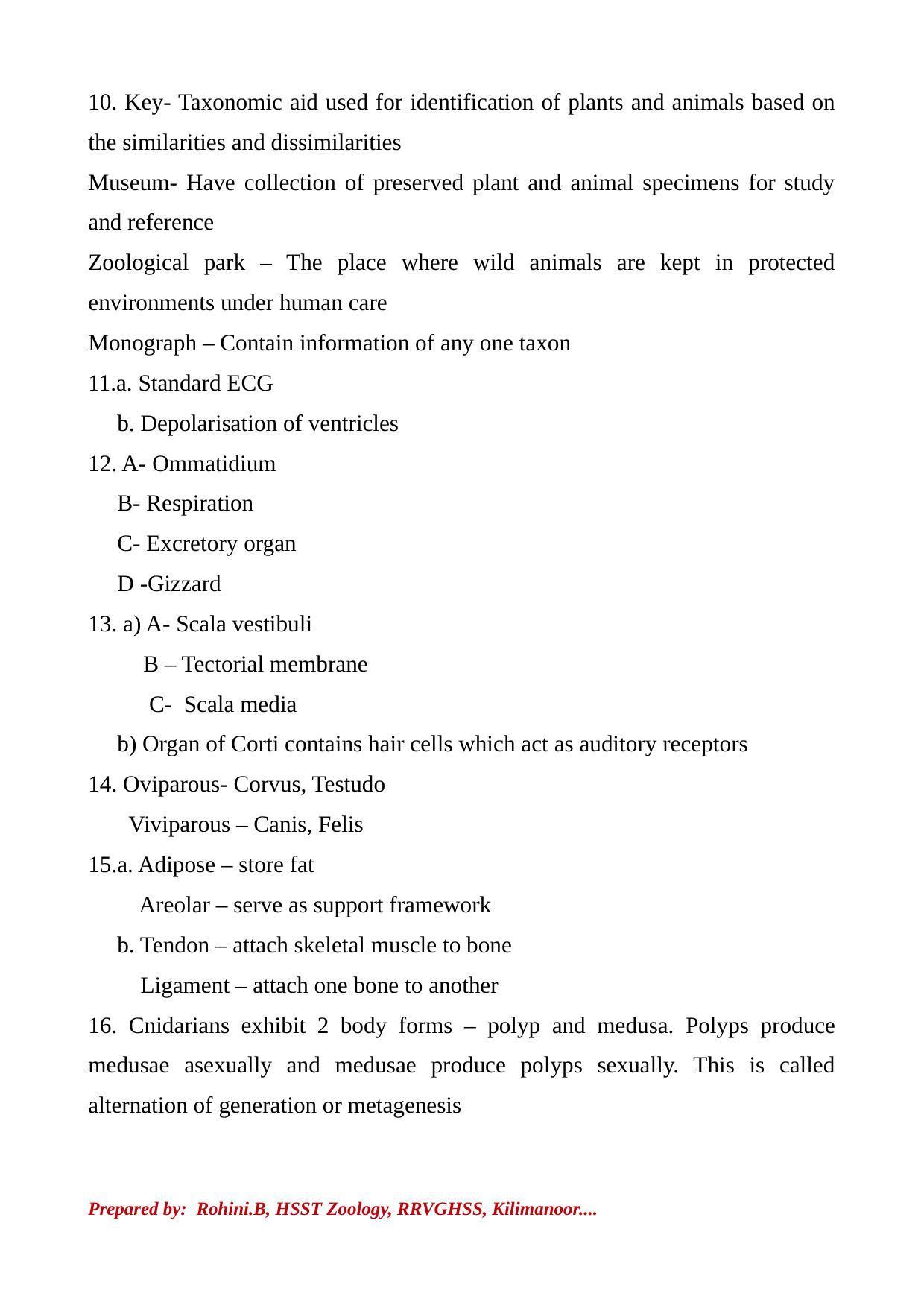 Kerala Plus One 2022 Zoology Answer Key (Model) - Page 2