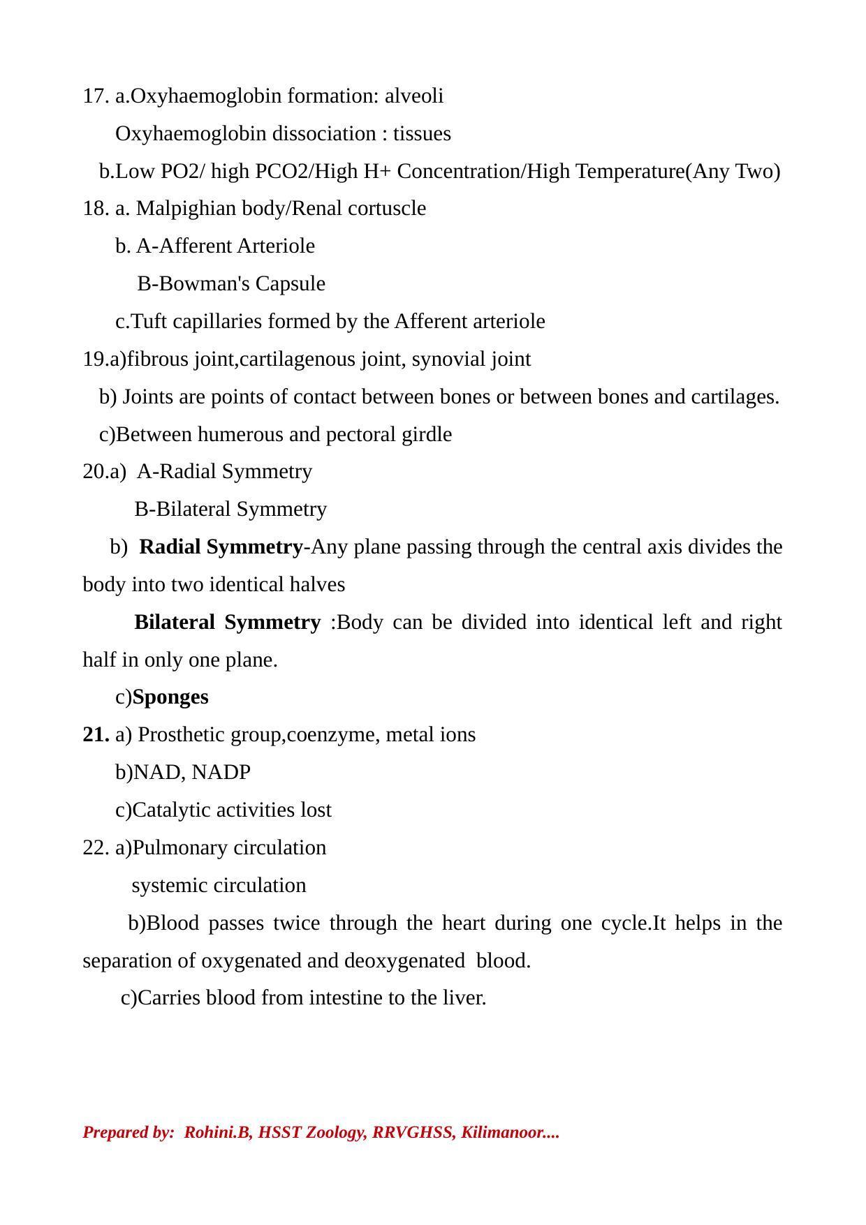 Kerala Plus One 2022 Zoology Answer Key (Model) - Page 3