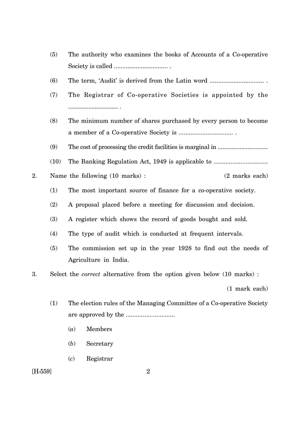 Goa Board Class 12 Co-operation(CWSN) 2019 (March 2019) Question Paper - Page 2