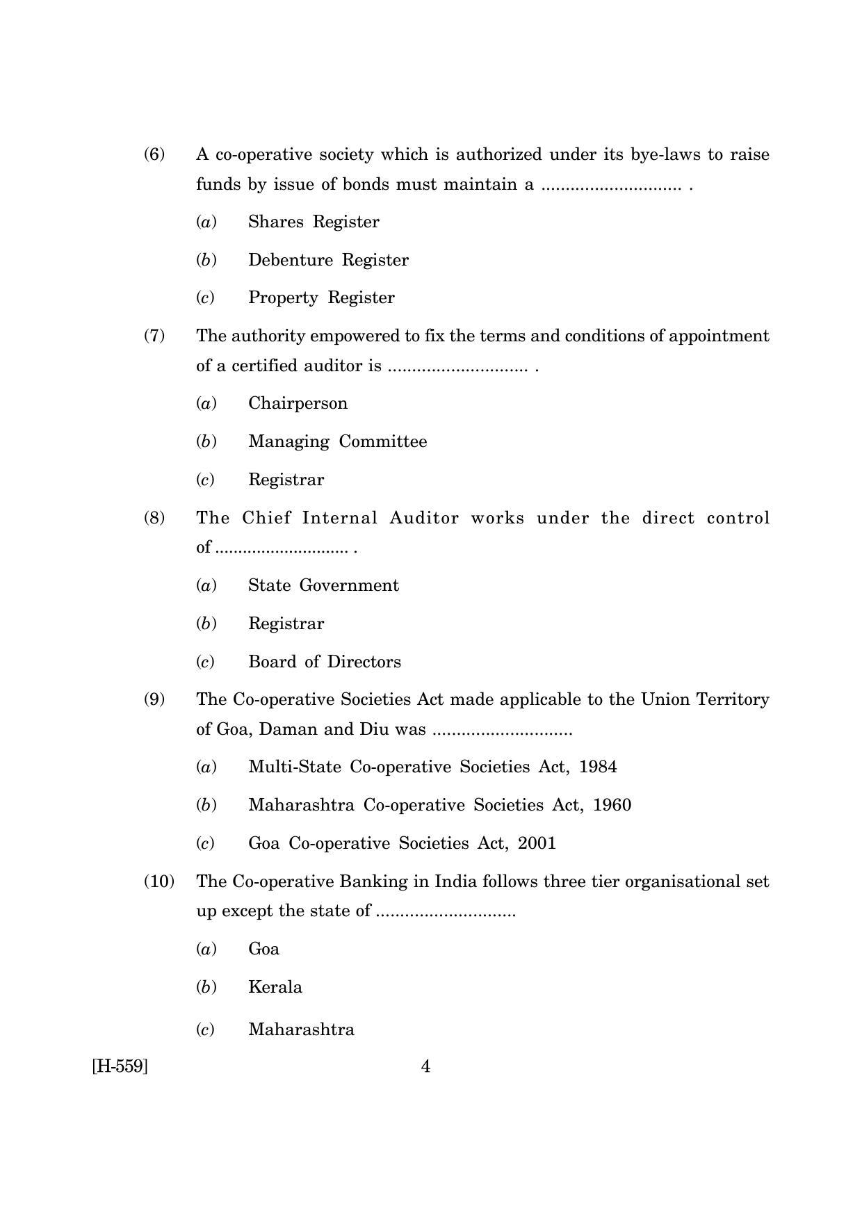 Goa Board Class 12 Co-operation(CWSN) 2019 (March 2019) Question Paper - Page 4