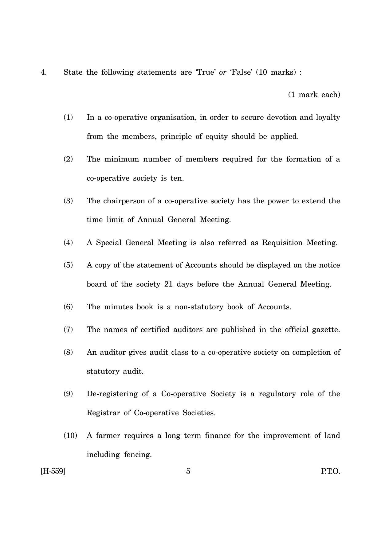 Goa Board Class 12 Co-operation(CWSN)  2019 (March 2019) Question Paper - Page 5