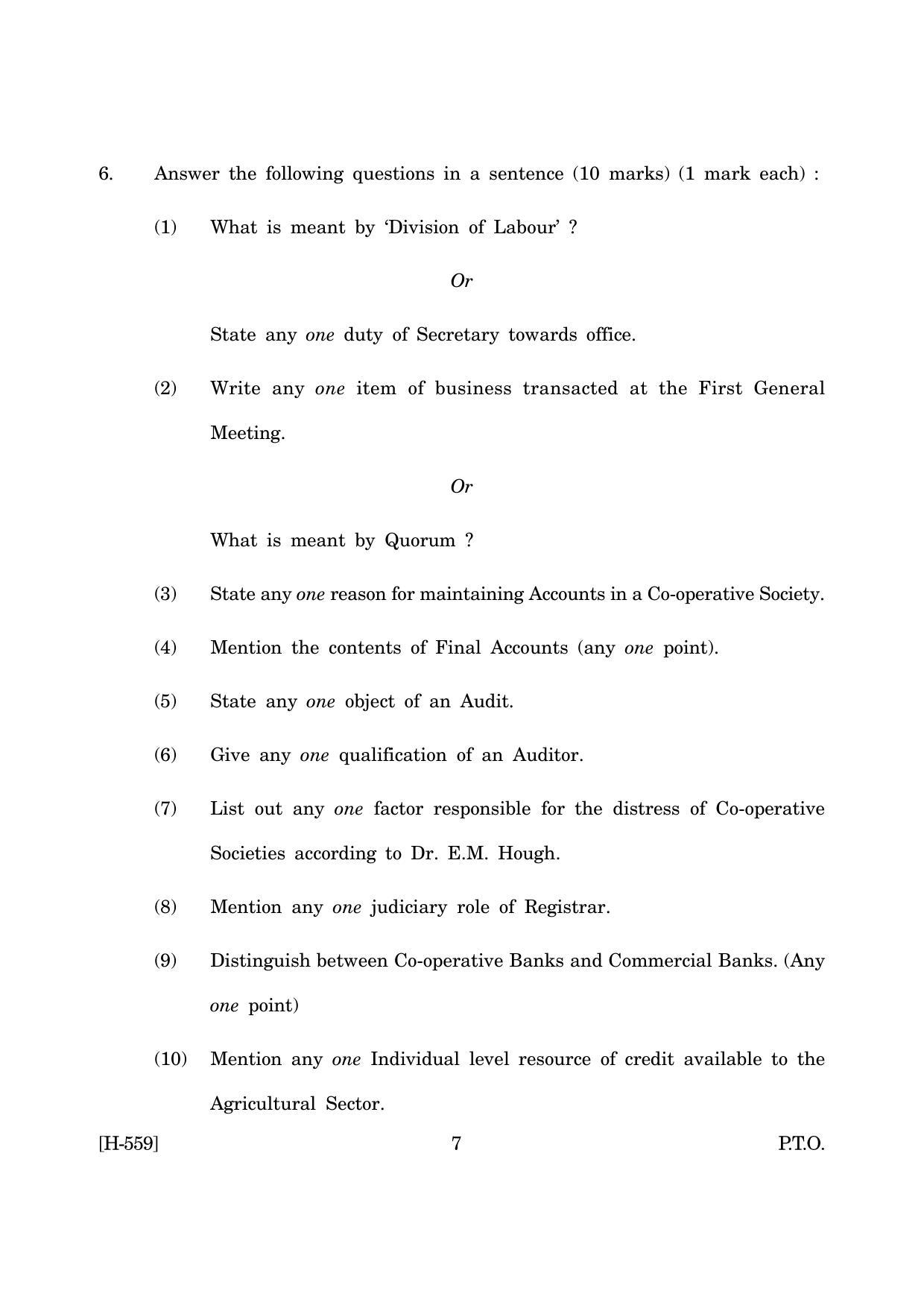 Goa Board Class 12 Co-operation(CWSN) 2019 (March 2019) Question Paper - Page 7
