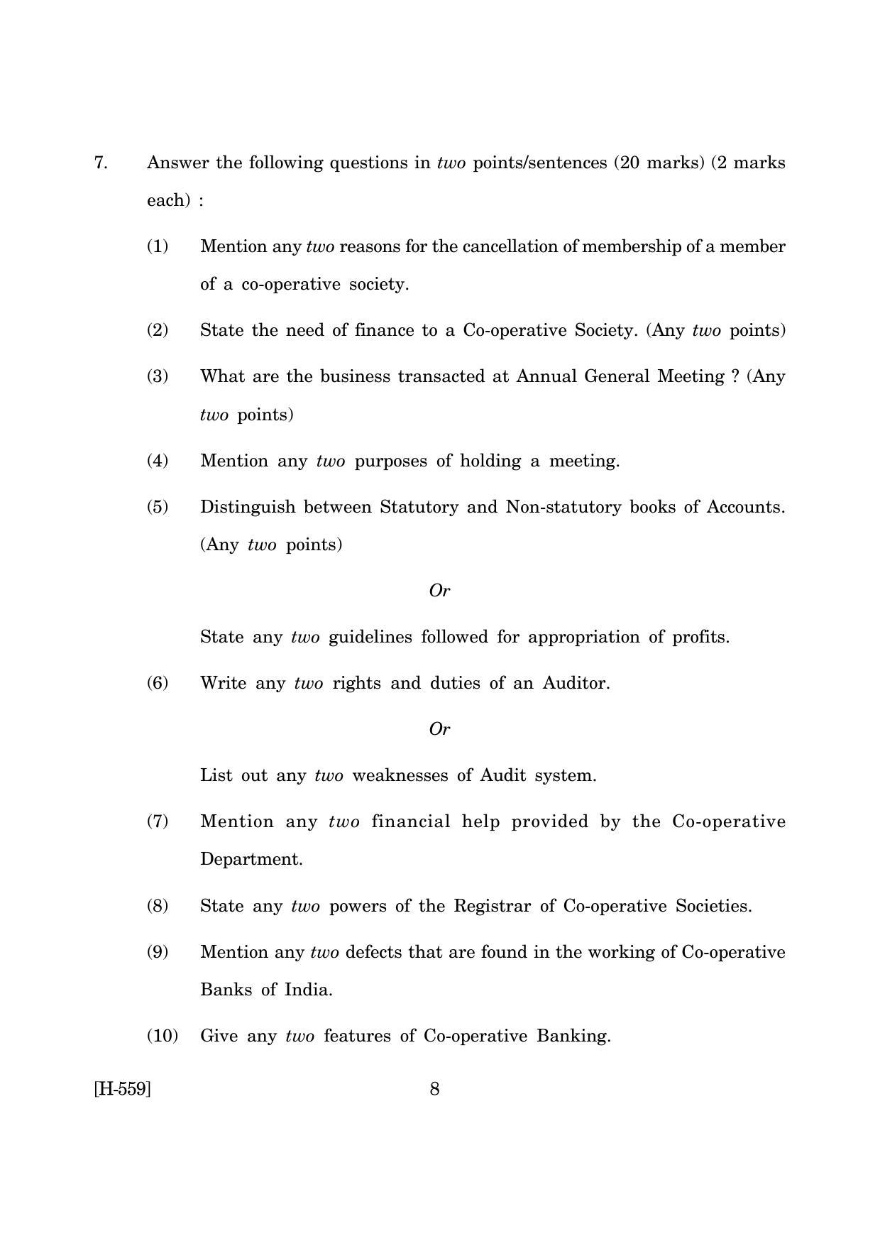 Goa Board Class 12 Co-operation(CWSN)  2019 (March 2019) Question Paper - Page 8