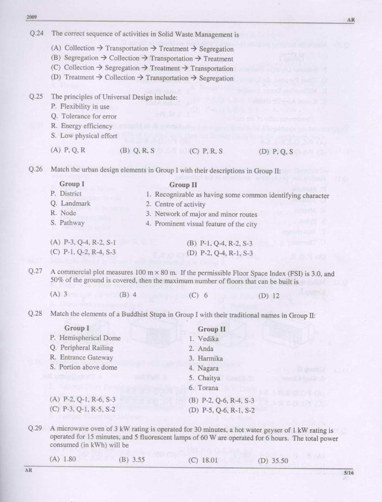 GATE 2009 Architecture and Planning (AR) Question Paper with Answer Key - Page 5