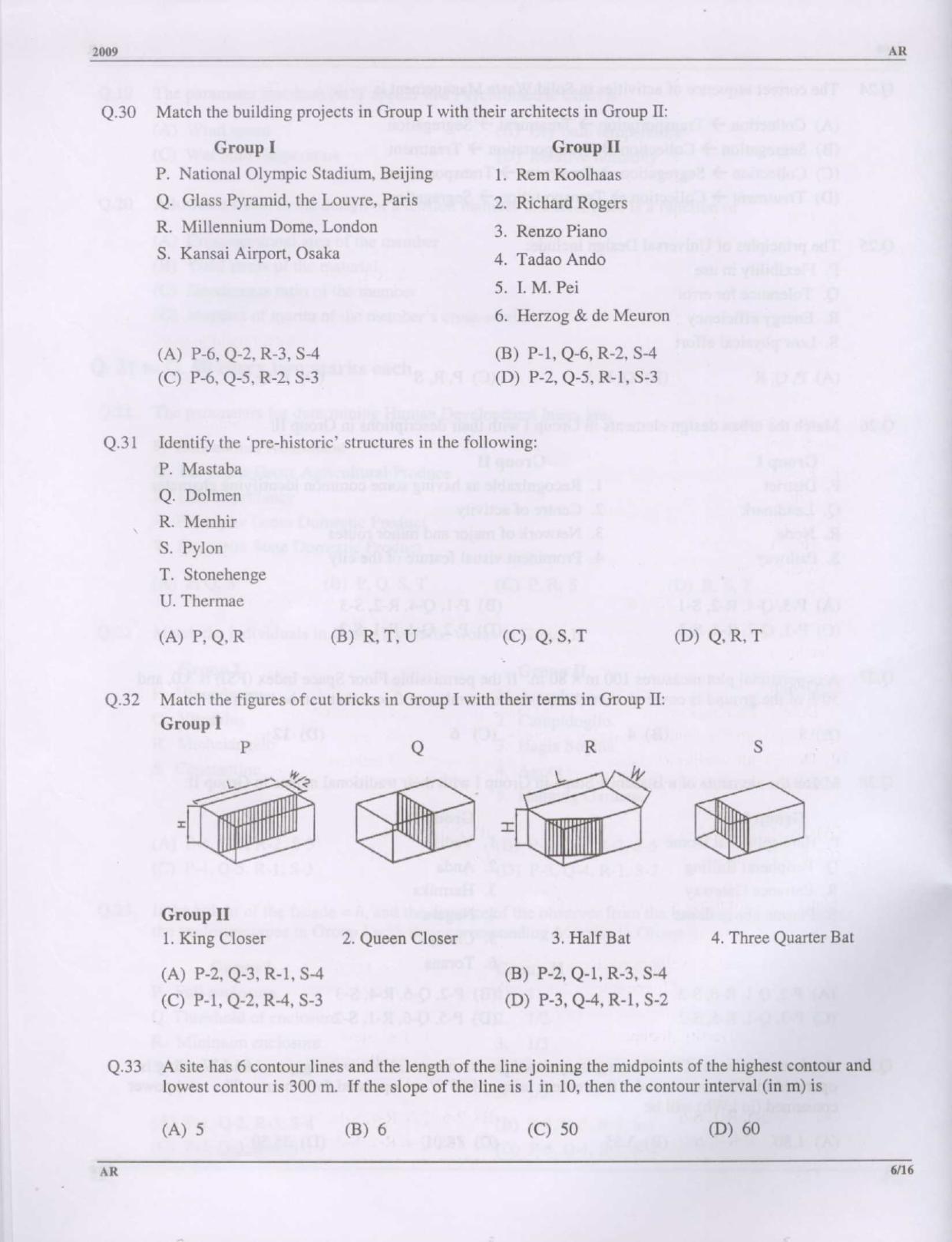 GATE 2009 Architecture and Planning (AR) Question Paper with Answer Key - Page 6