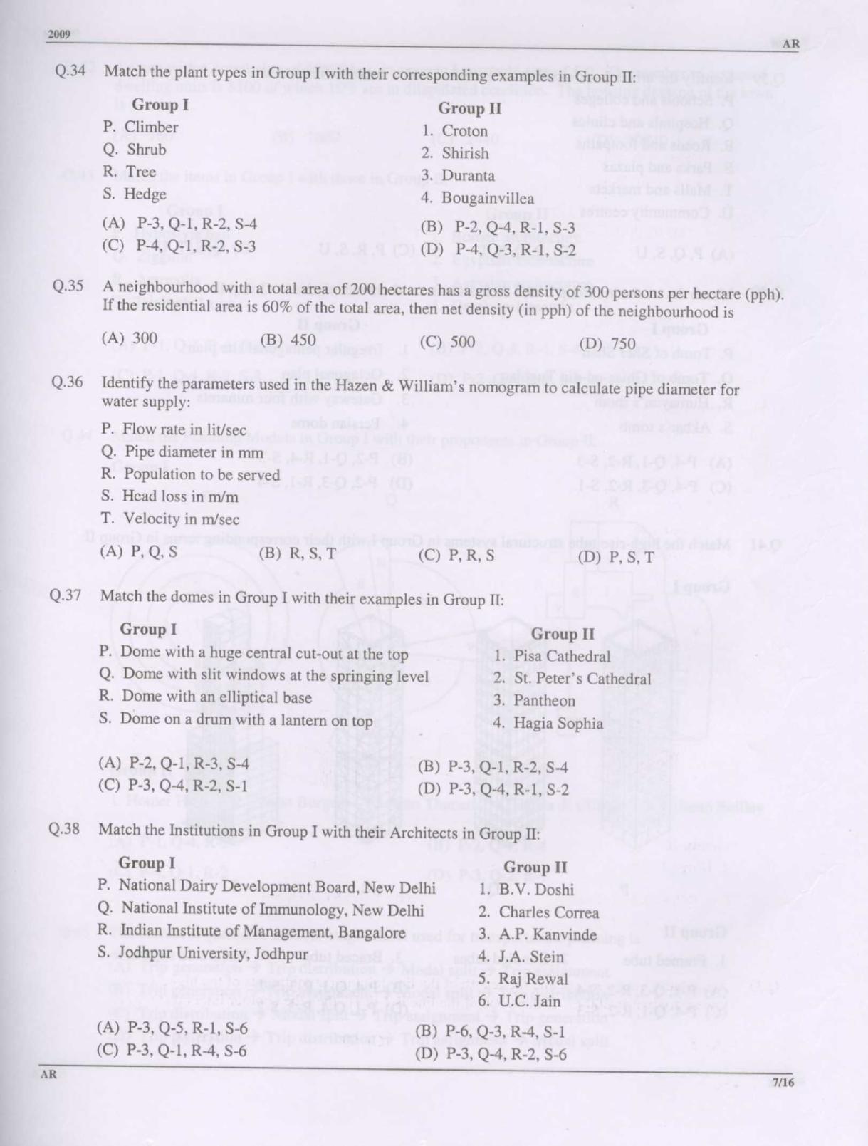 GATE 2009 Architecture and Planning (AR) Question Paper with Answer Key - Page 7
