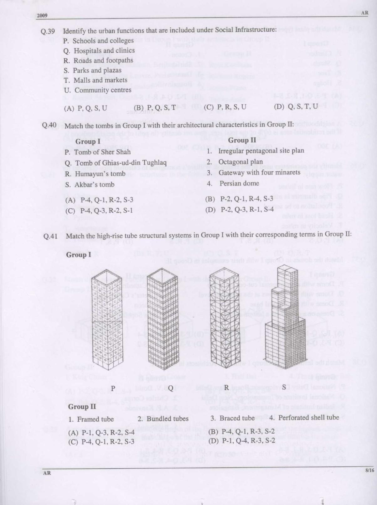 GATE 2009 Architecture and Planning (AR) Question Paper with Answer Key - Page 8