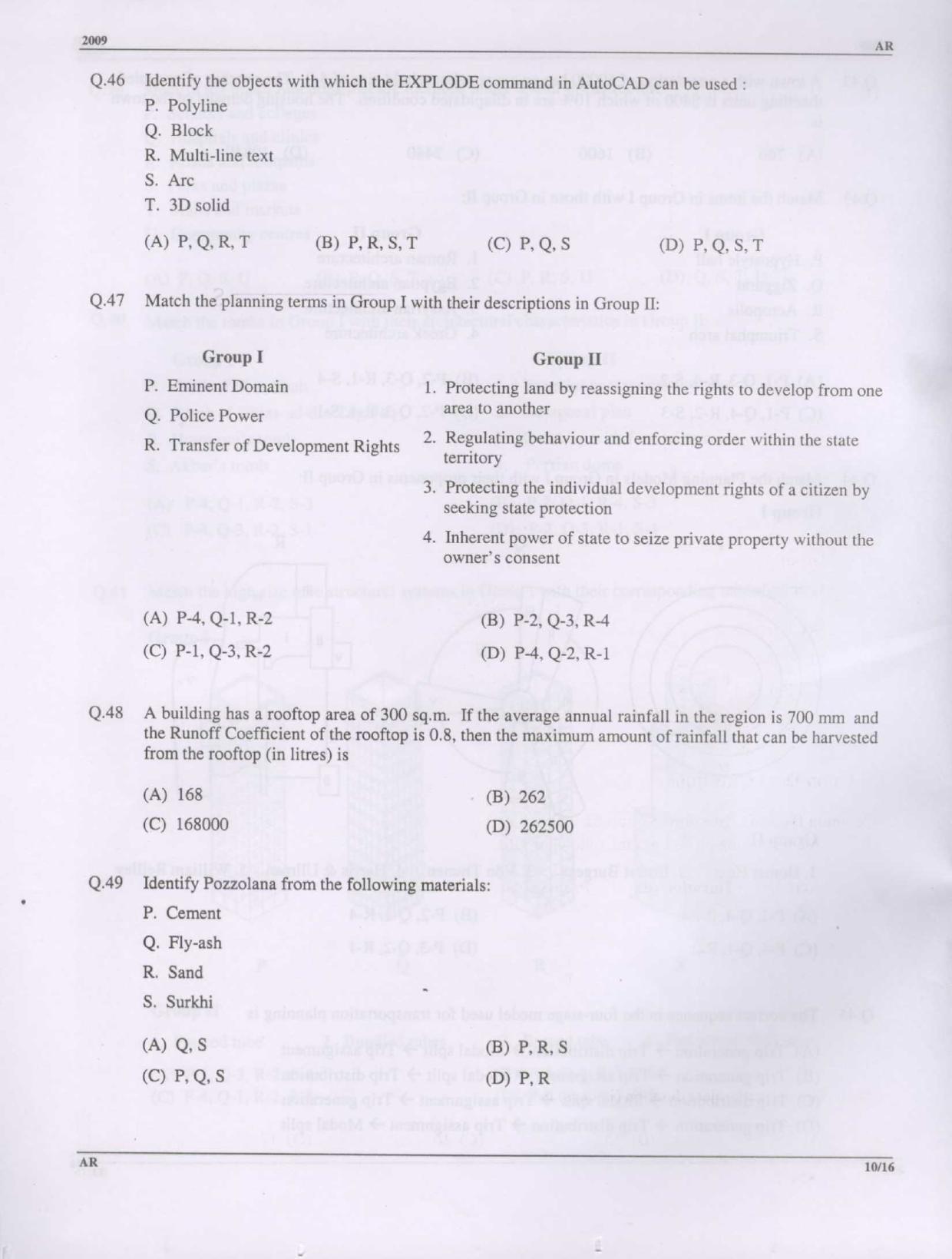 GATE 2009 Architecture and Planning (AR) Question Paper with Answer Key - Page 10