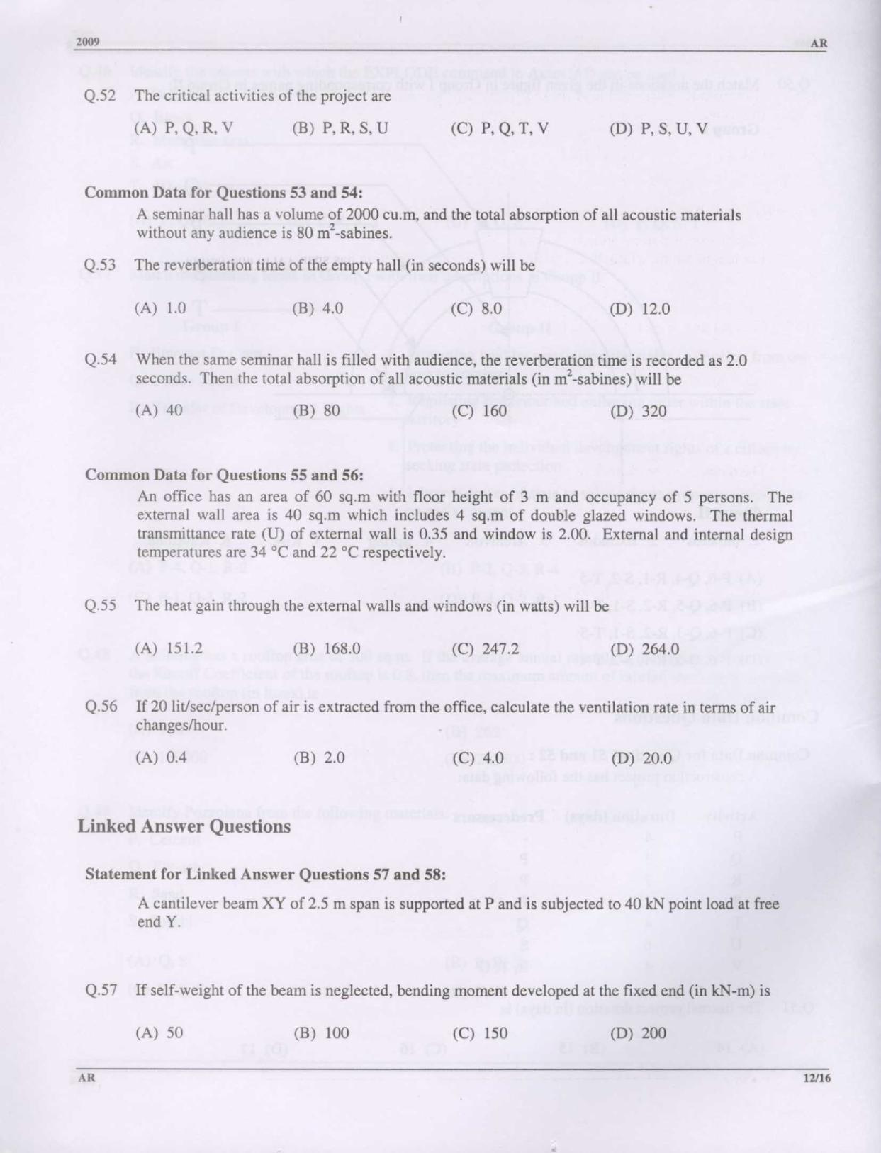 GATE 2009 Architecture and Planning (AR) Question Paper with Answer Key - Page 12
