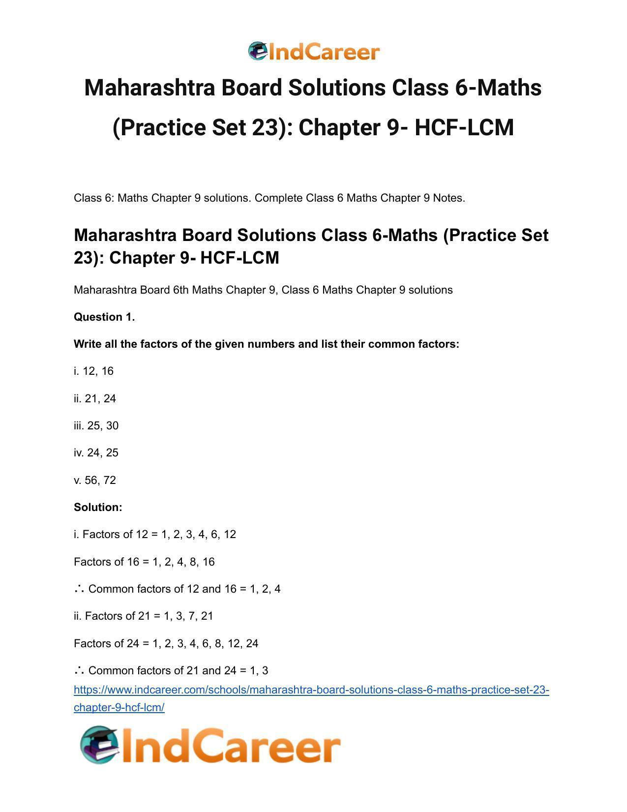 Maharashtra Board Solutions Class 6-Maths (Practice Set 23): Chapter 9- HCF-LCM - Page 2