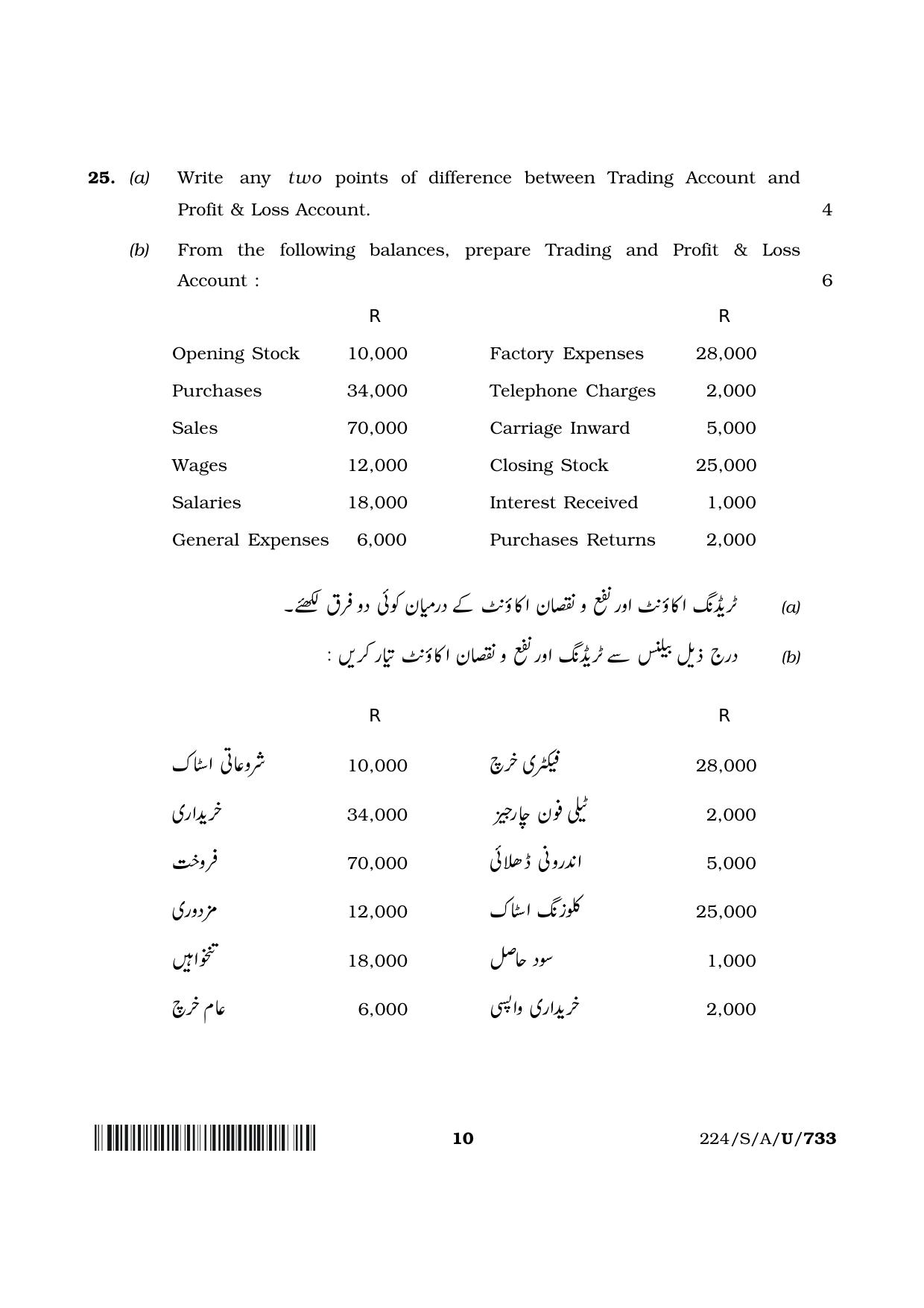 NIOS 2023 Class 10 Accountancy (Urdu) Question Paper - Page 10
