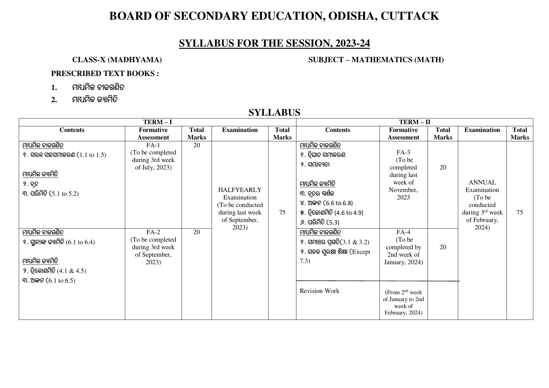 BSE Odisha Class 10 (Madhyama) Syllabus - Page 2